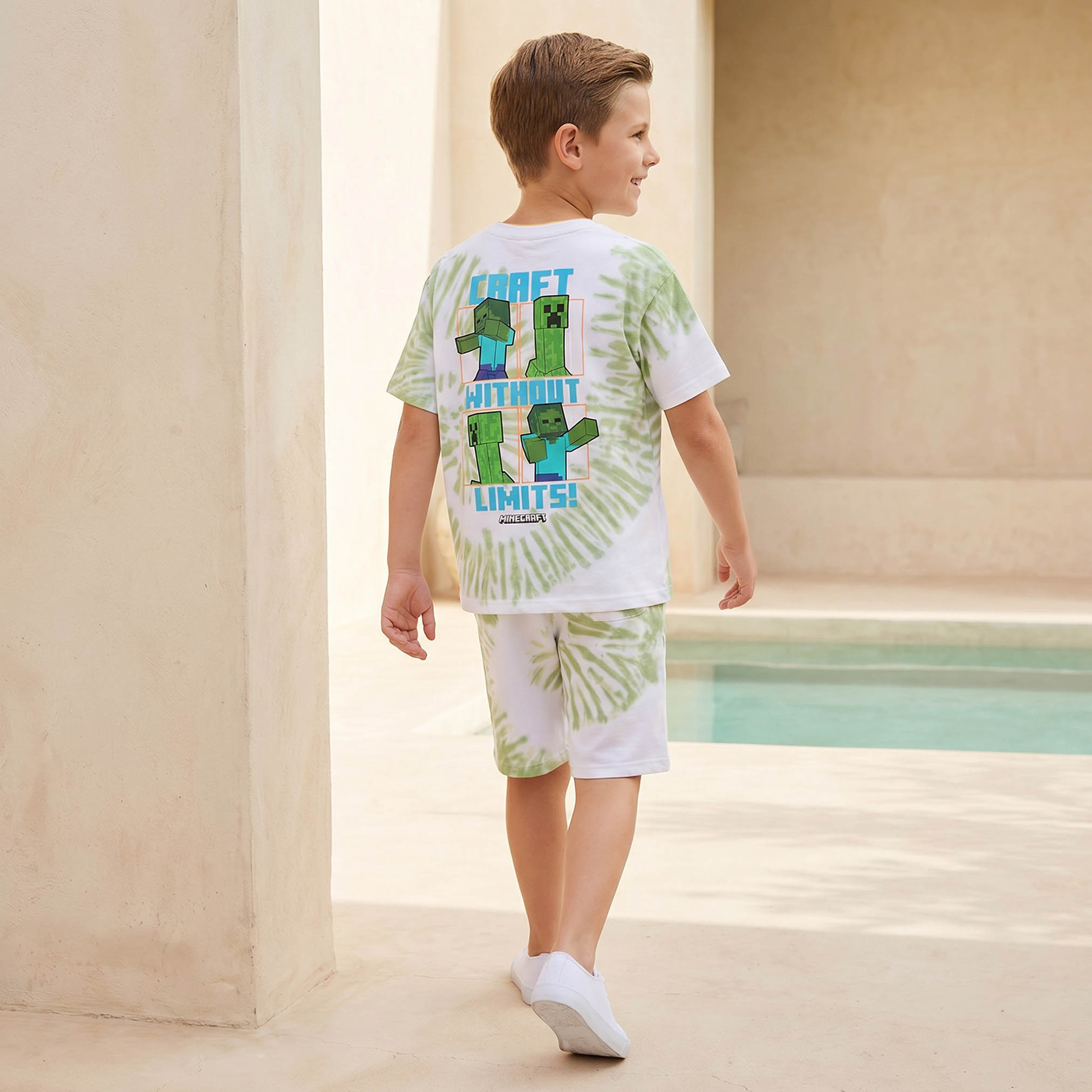 Minecraft Crew Neck Short Sleeves T-shirt and Shorts Set with Tie-Dye Detail-boys-clothing-setsandcoords-image-4