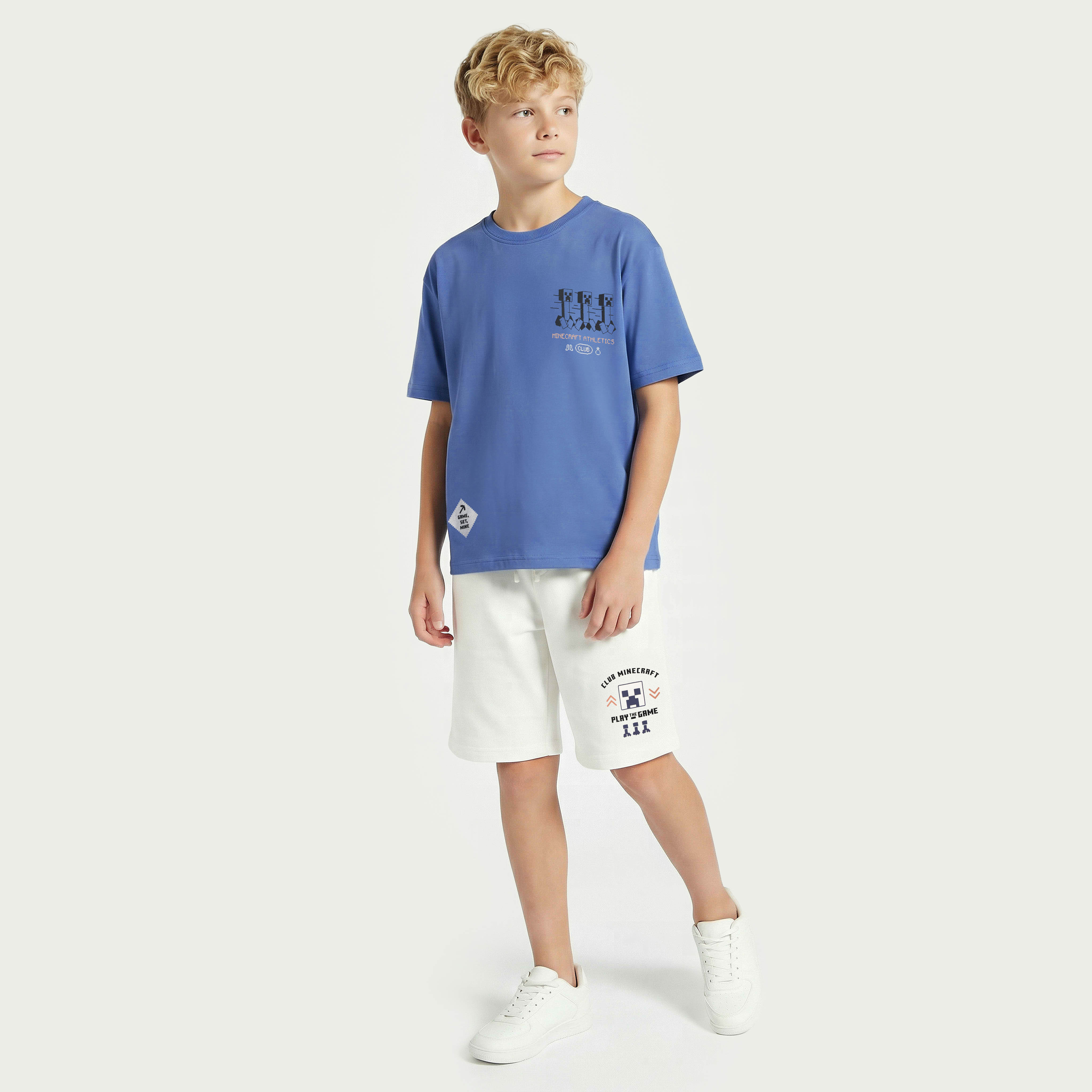 Minecraft Crew Neck Short Sleeves T-shirt and Shorts Set with Logo Graphic Print-boys-clothing-setsandcoords-image-2