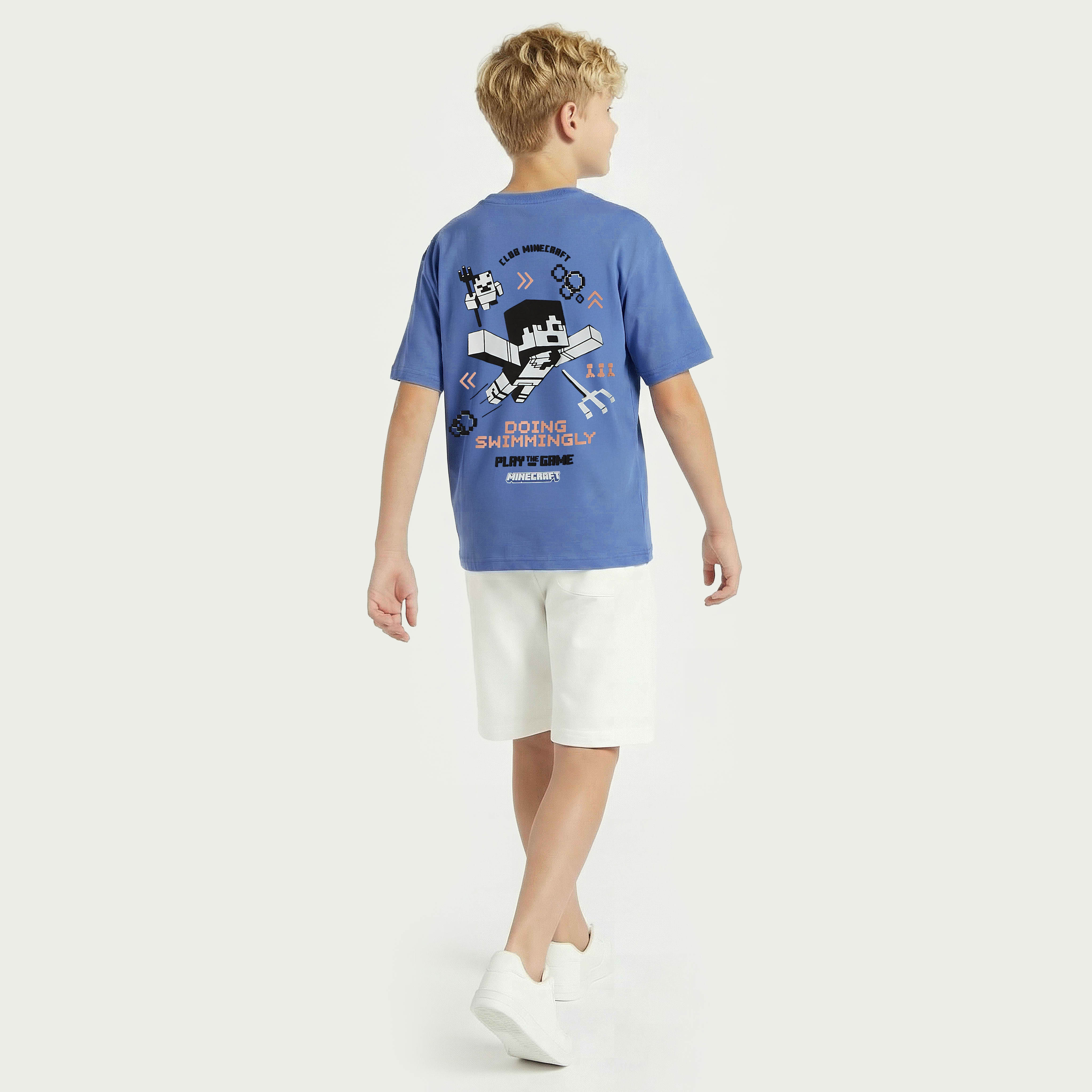 Minecraft Crew Neck Short Sleeves T-shirt and Shorts Set with Logo Graphic Print-boys-clothing-setsandcoords-image-4