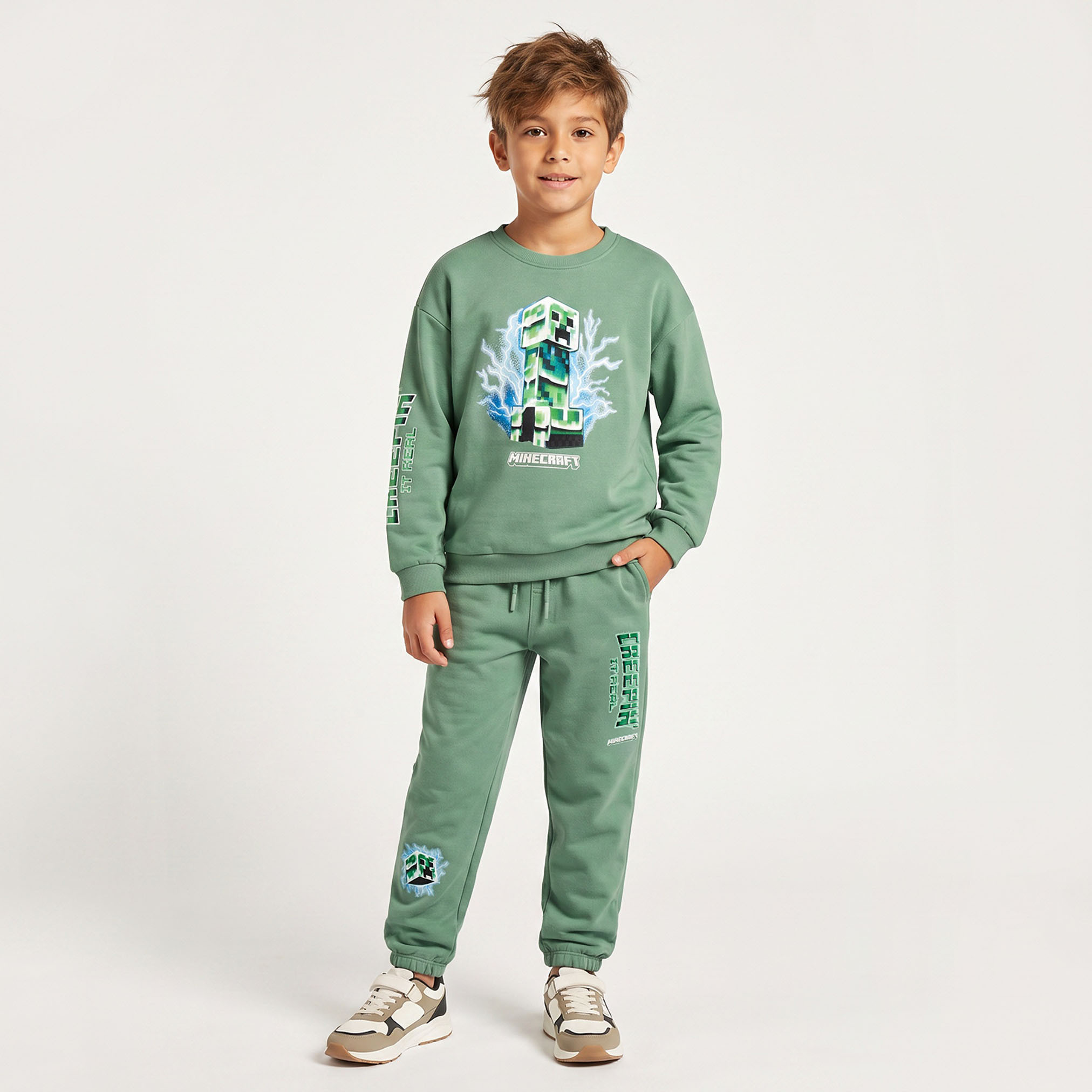 Minecraft Crew Neck Long Sleeves Sweatshirt and Joggers Set with Graphic Print-boys-clothing-setsandcoords-image-1