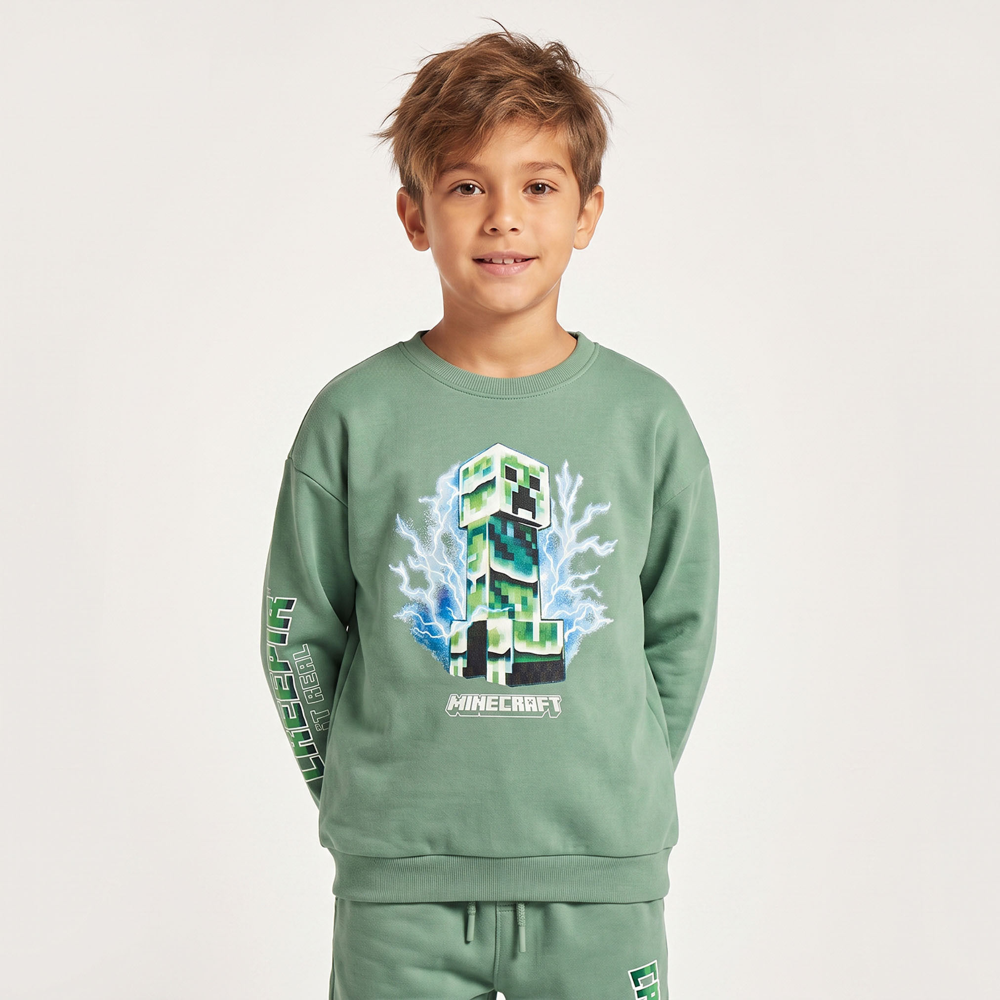 Minecraft Crew Neck Long Sleeves Sweatshirt and Joggers Set with Graphic Print-boys-clothing-setsandcoords-image-3