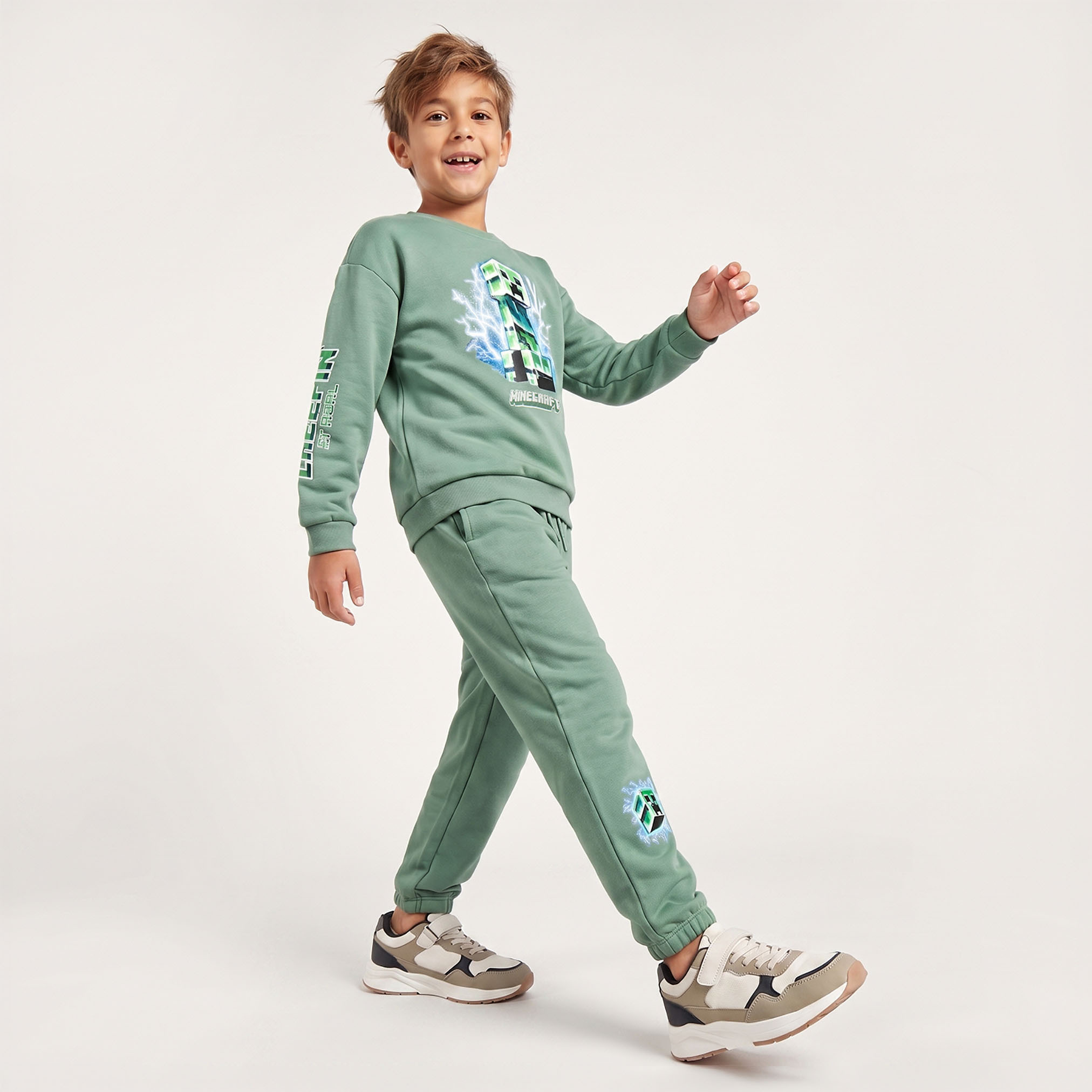 Minecraft Crew Neck Long Sleeves Sweatshirt and Joggers Set with Graphic Print-boys-clothing-setsandcoords-image-7