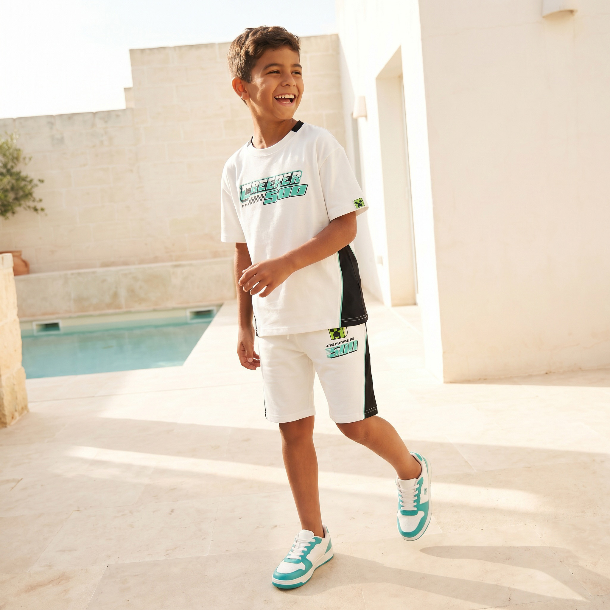 طقم تيشيرت بياقة مستديرة وأكمام قصيرة وشورت بطبعة ماينكرافت من جرافيك-boys-clothing-setsandcoords-image-8