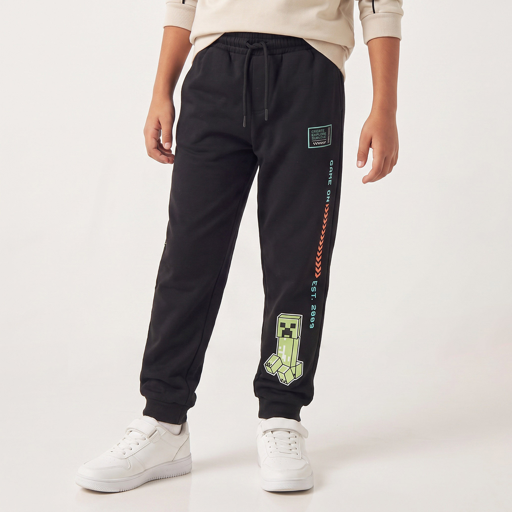 Minecraft Collared Long Sleeves Polo Sweatshirt and Joggers Set with Graphic Print-boys-clothing-setsandcoords-image-3