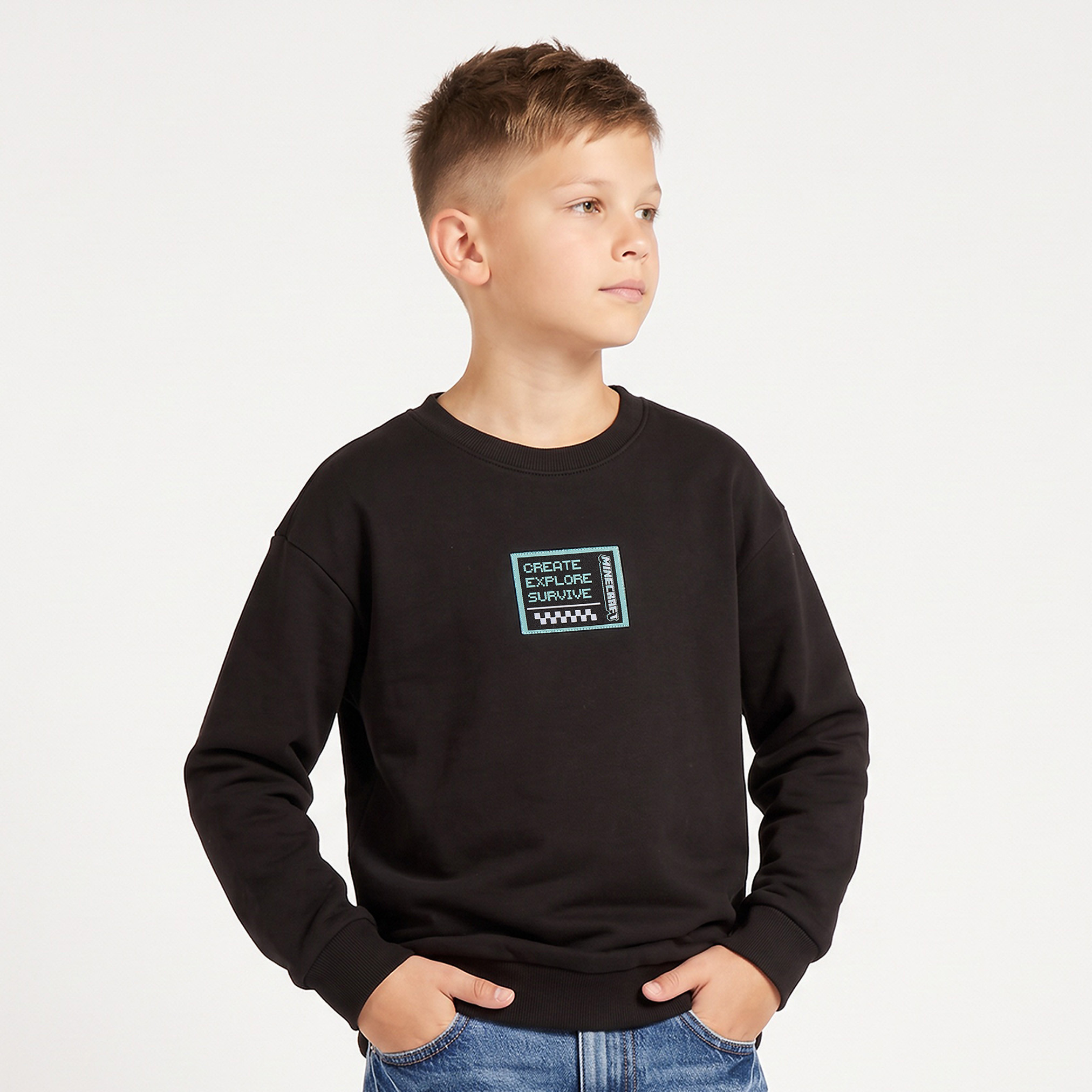 Minecraft Printed Sweatshirt with Long Sleeves-boys-clothing-winterwear-sweatshirts-image-1