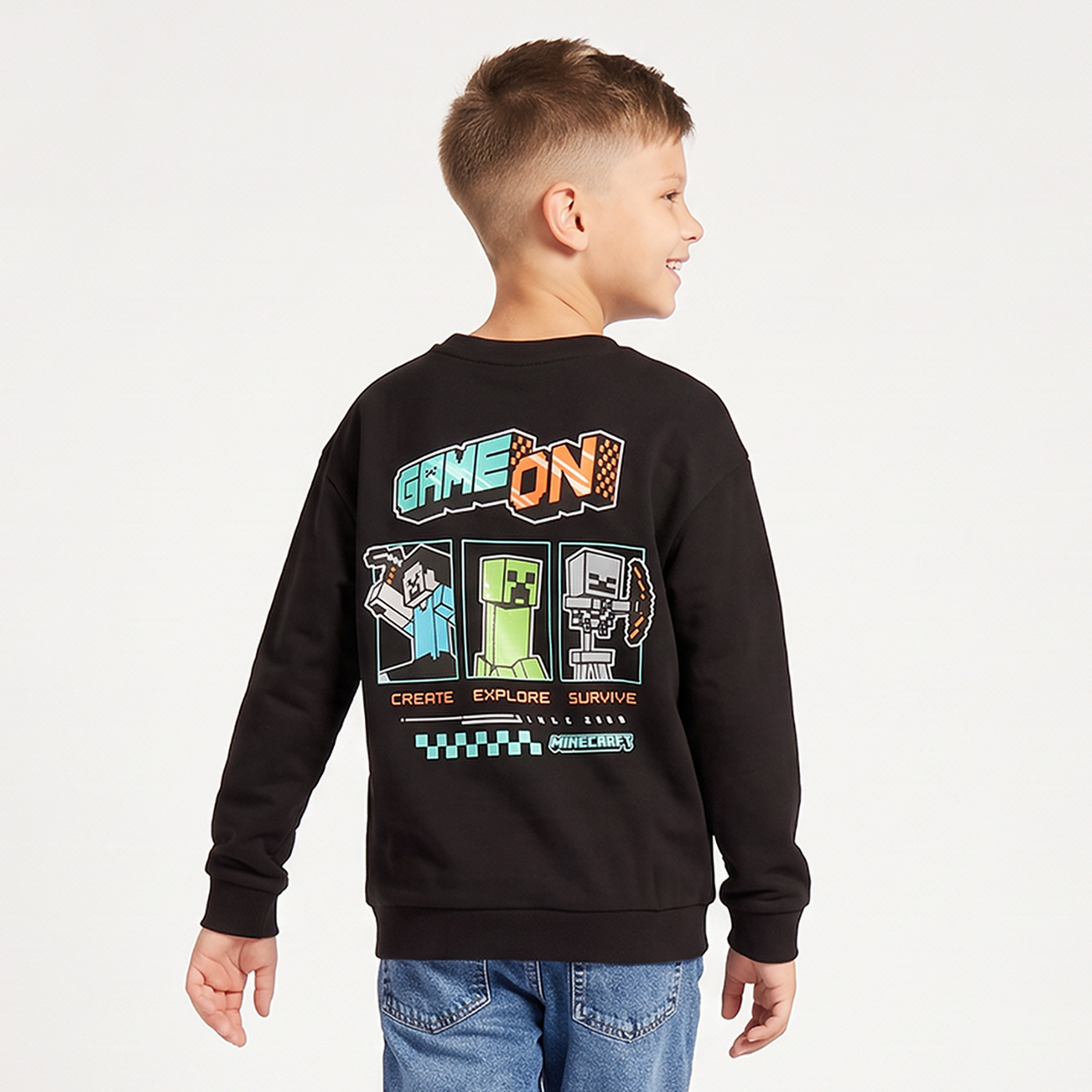 Minecraft Printed Sweatshirt with Long Sleeves-boys-clothing-winterwear-sweatshirts-image-2
