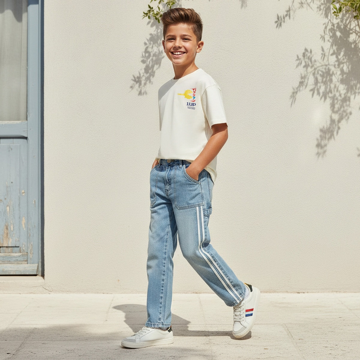 تيشيرت بأكمام قصيرة وياقة ضيقة بطبعات باك مان من بانداي-boys-clothing-tshirtsandpolos-image-5