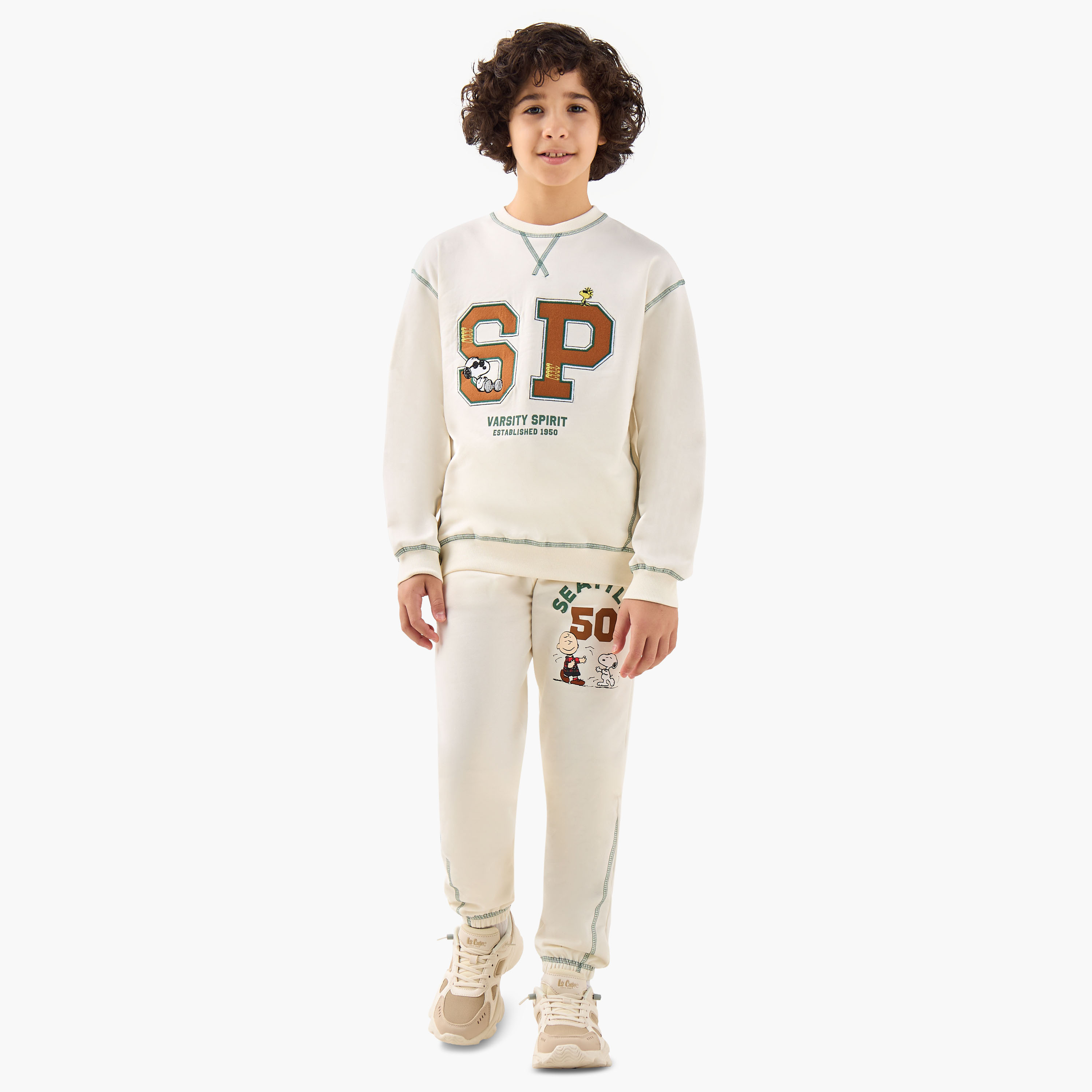 Boys Sweatshirt and Joggers Set with Snoopy Varsity Print - Long Sleeves - Crew Neck-boys-clothing-setsandcoords-image-1