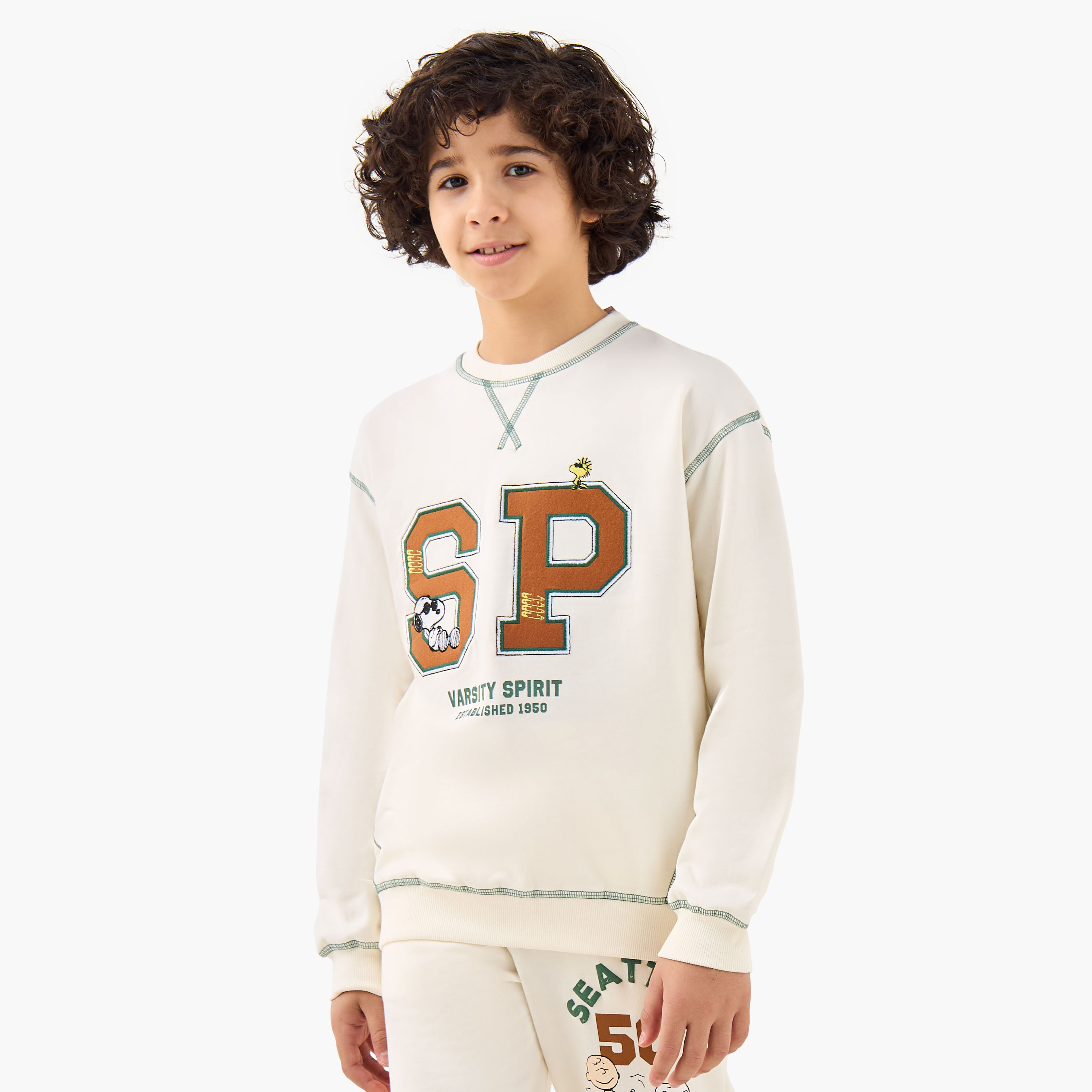 Boys Sweatshirt and Joggers Set with Snoopy Varsity Print - Long Sleeves - Crew Neck-boys-clothing-setsandcoords-image-2