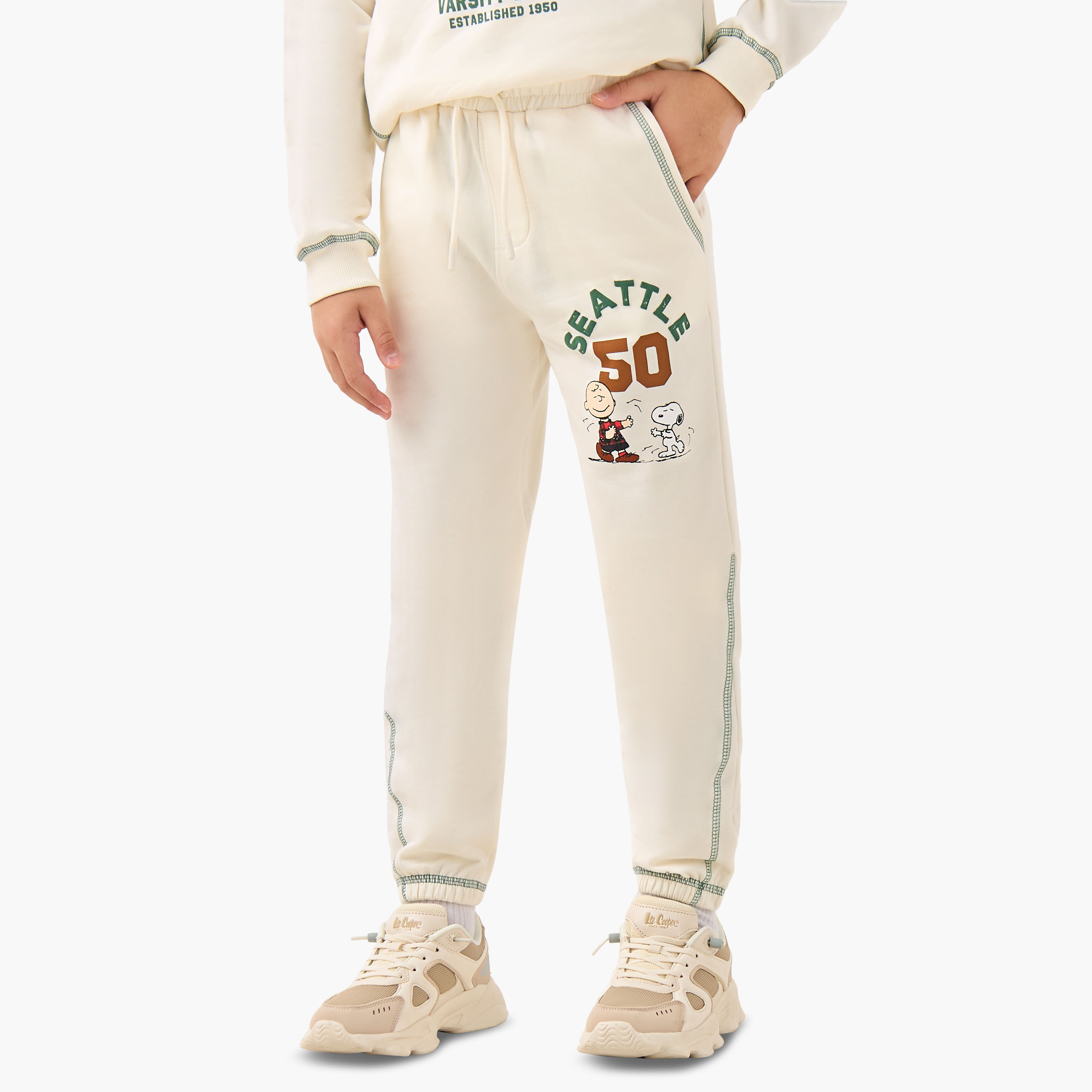 Boys Sweatshirt and Joggers Set with Snoopy Varsity Print - Long Sleeves - Crew Neck-boys-clothing-setsandcoords-image-3