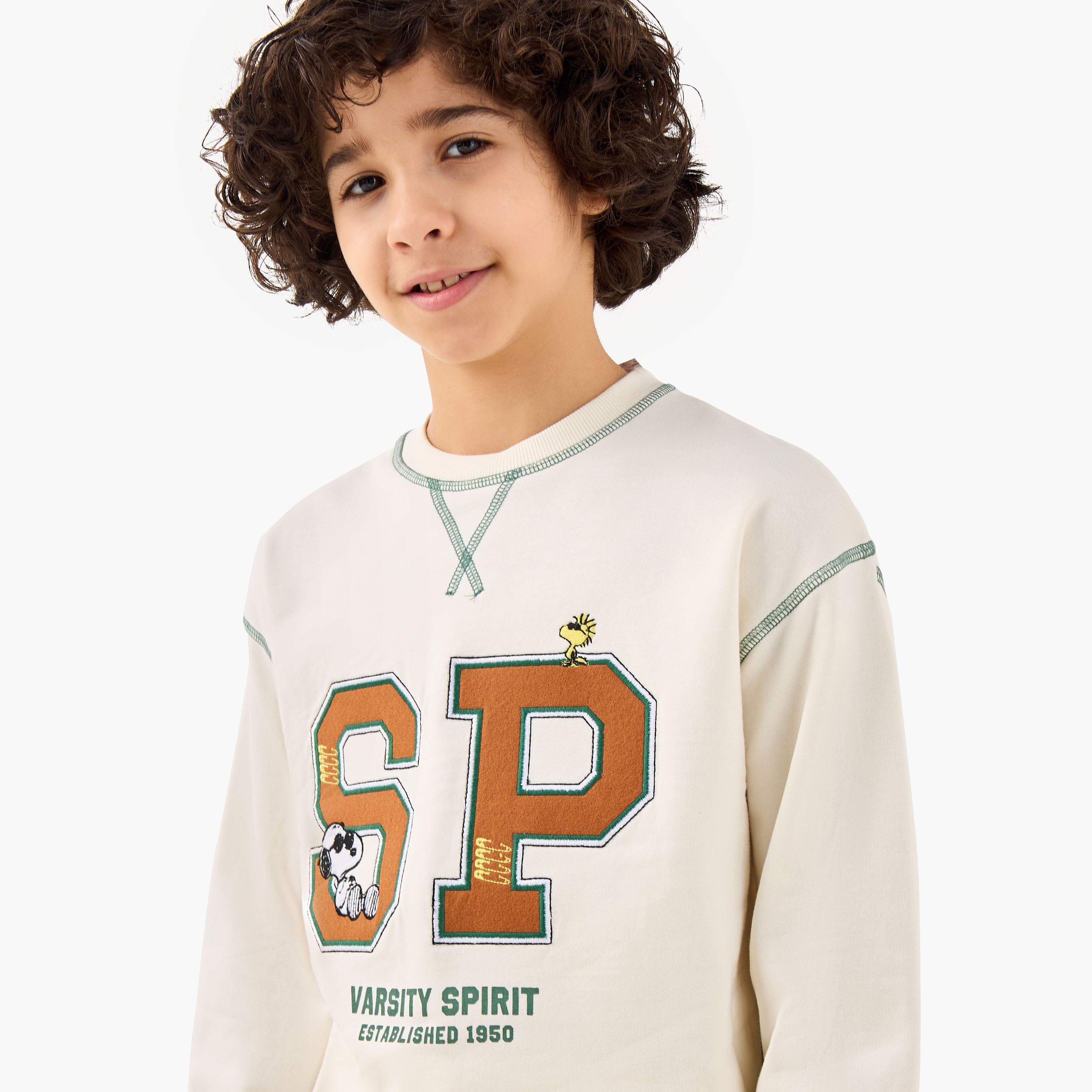 Boys Sweatshirt and Joggers Set with Snoopy Varsity Print - Long Sleeves - Crew Neck-boys-clothing-setsandcoords-image-5