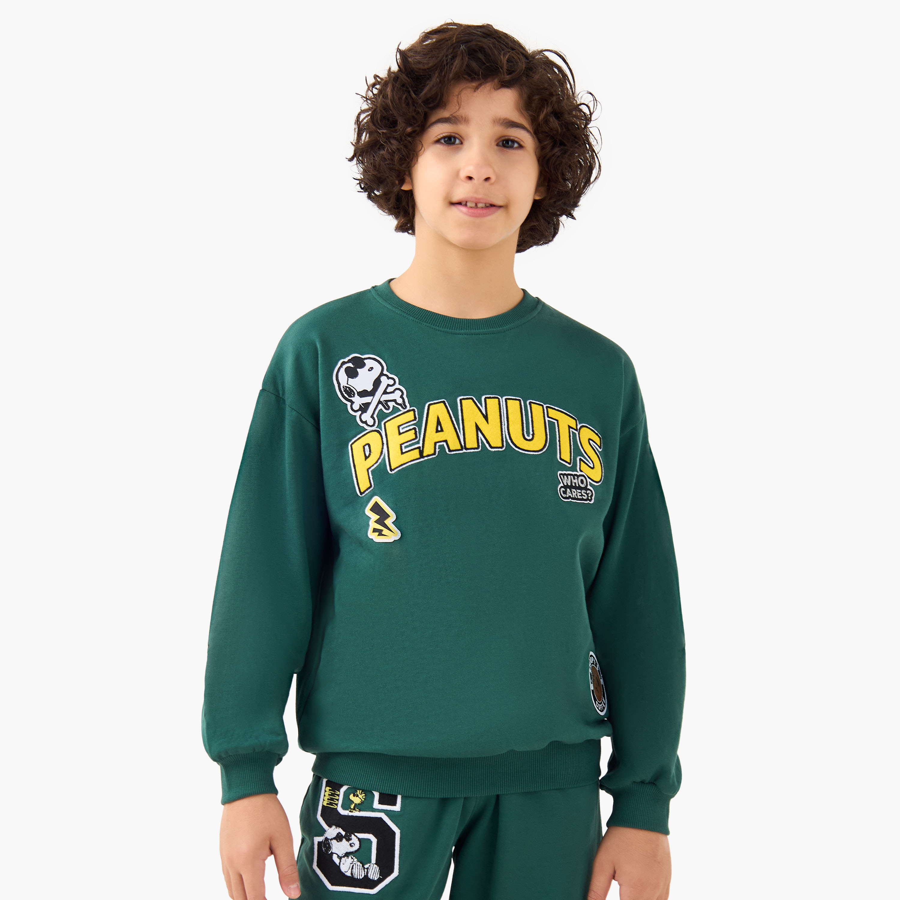 Boys Sweatshirt and Joggers Set with Snoopy Print - Cotton - Long Sleeves - Crew Neck-boys-clothing-setsandcoords-image-2
