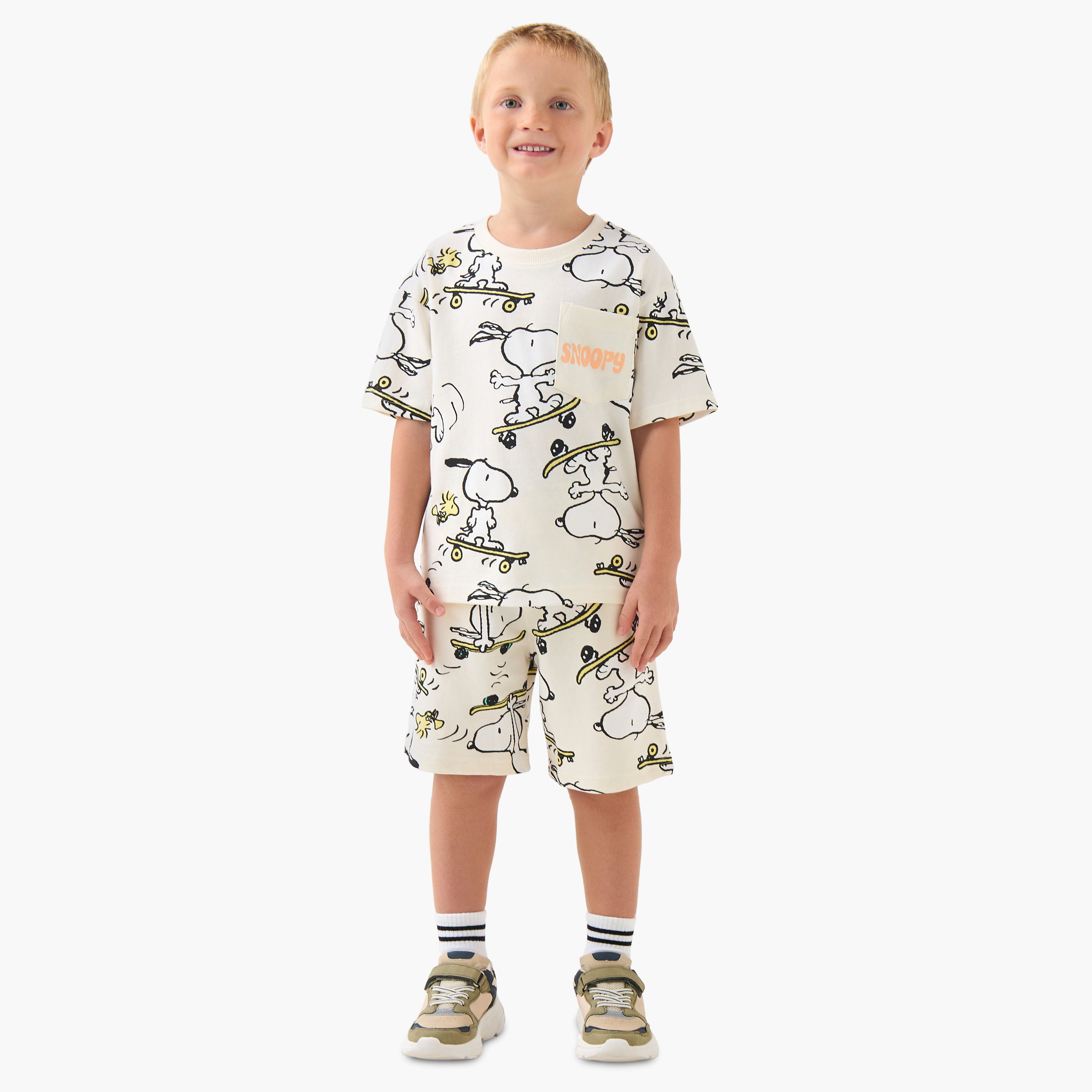 CLPG Round Neck Short Sleeves T-shirt and Shorts Set with Pockets-boys-clothing-setsandcoords-image-1