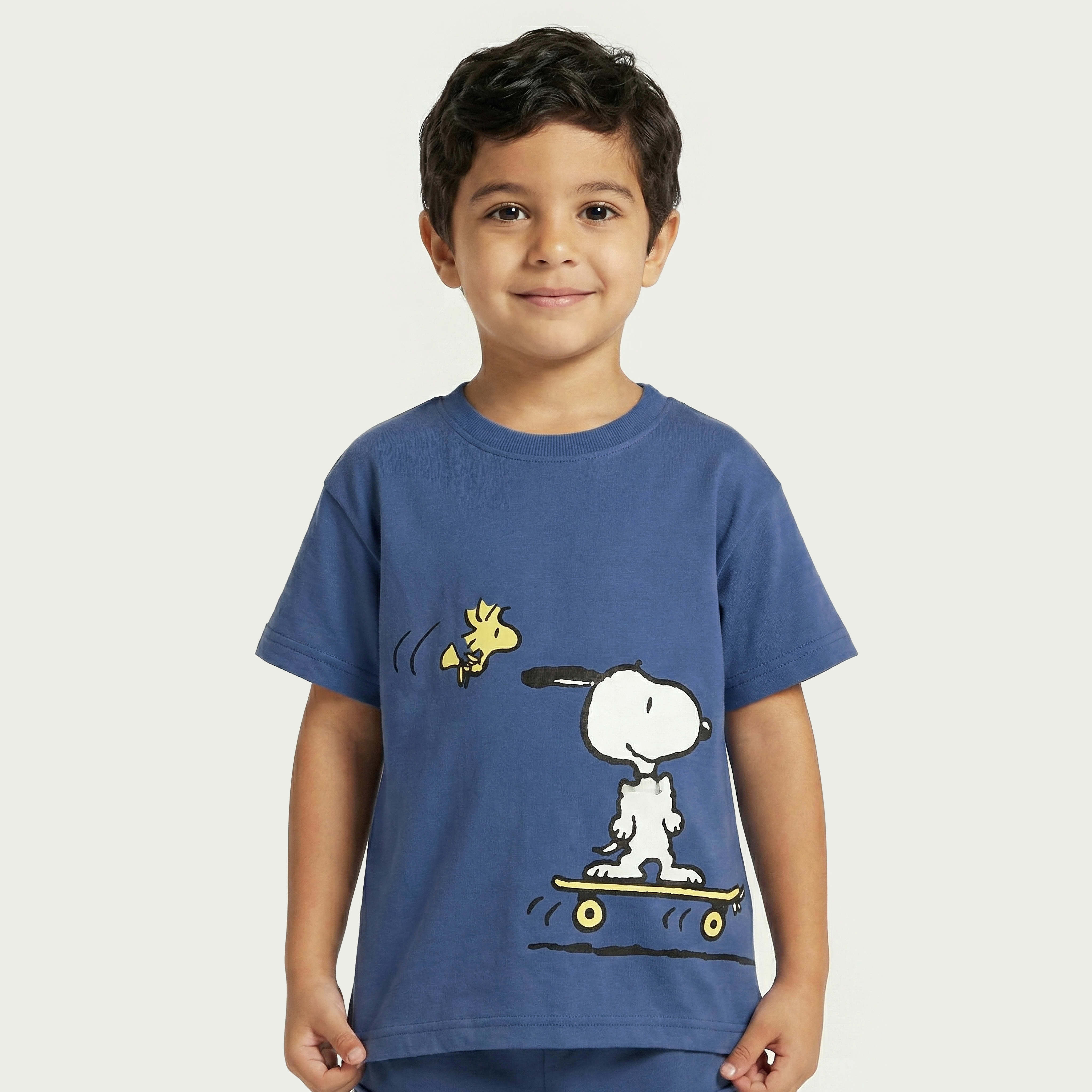 Crew Neck Short Sleeves T-shirt and Shorts Set with Peanuts Print-baby-boys-clothing-setsandcoords-image-2