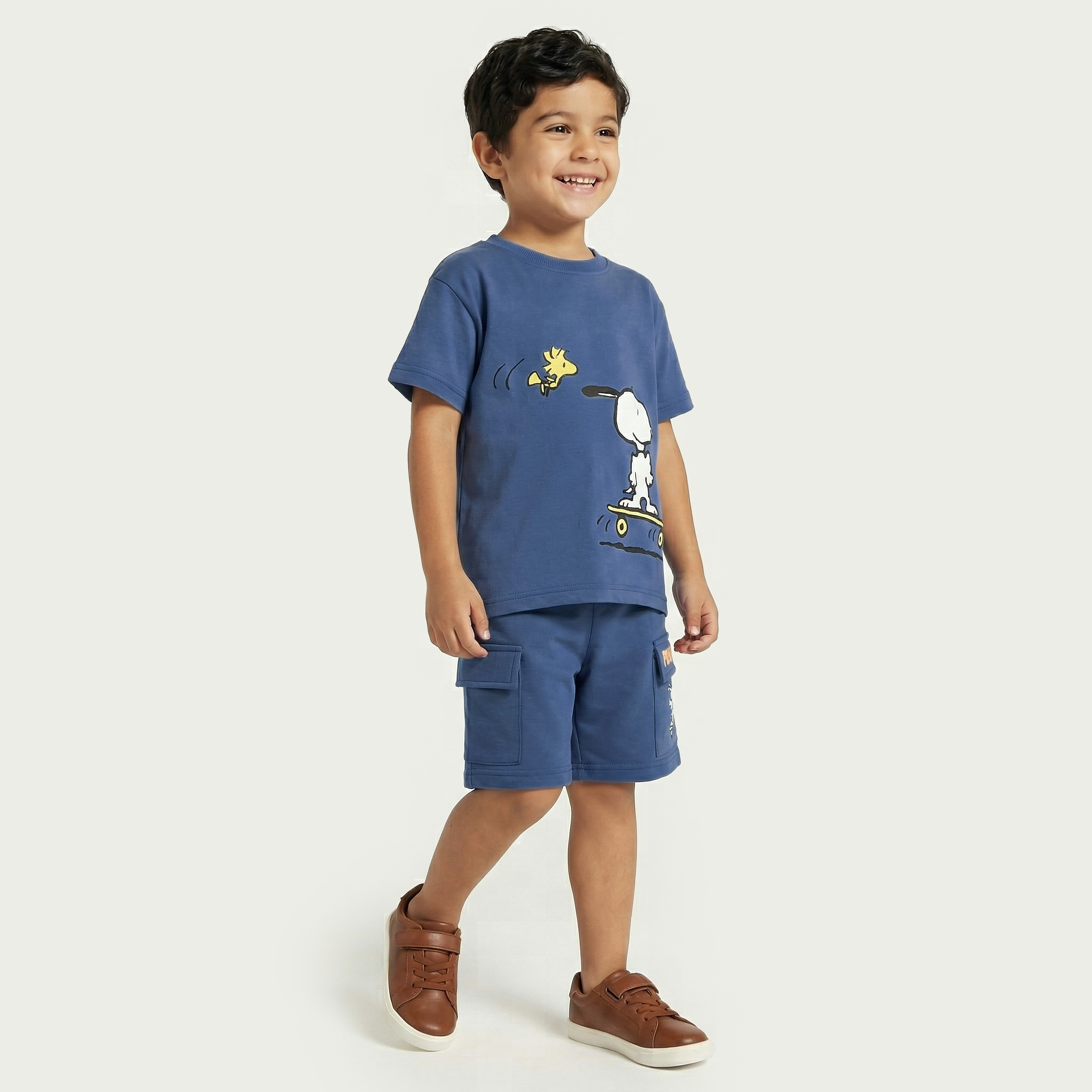 Crew Neck Short Sleeves T-shirt and Shorts Set with Peanuts Print-baby-boys-clothing-setsandcoords-image-5