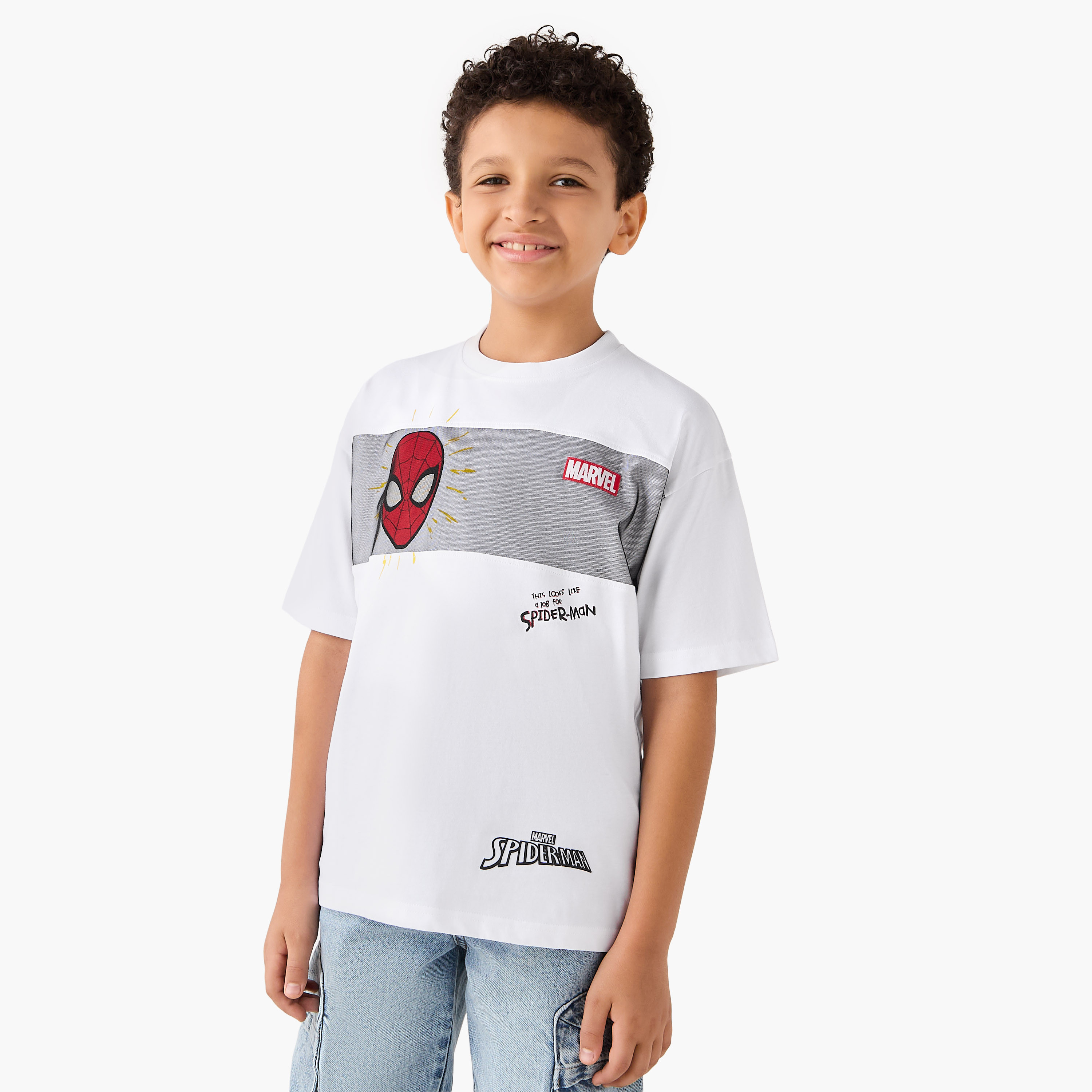 Spider-Man Print Crew Neck T-shirt with Short Sleeves-boys-clothing-tshirtsandpolos-image-1