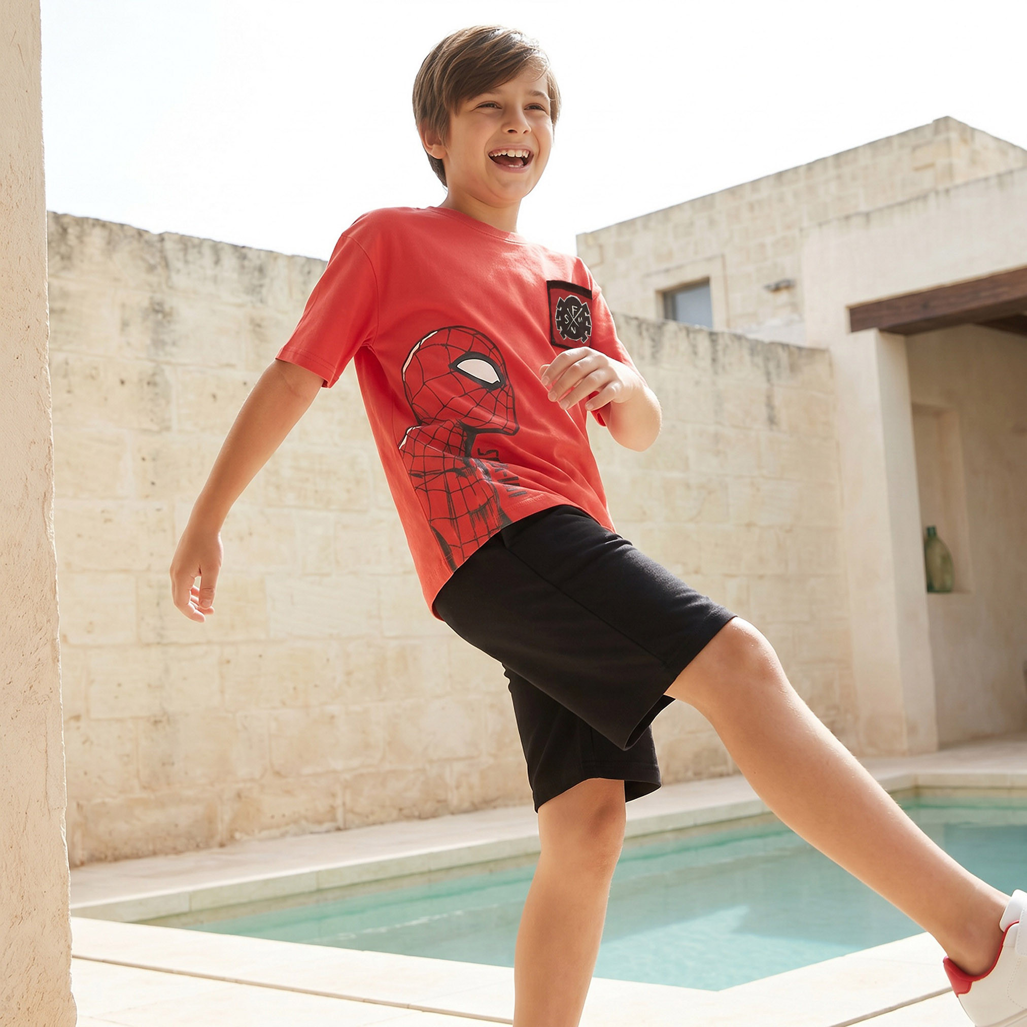 Crew Neck Short Sleeves T-shirt and Shorts Set with Spider-Man Print-boys-clothing-setsandcoords-image-7