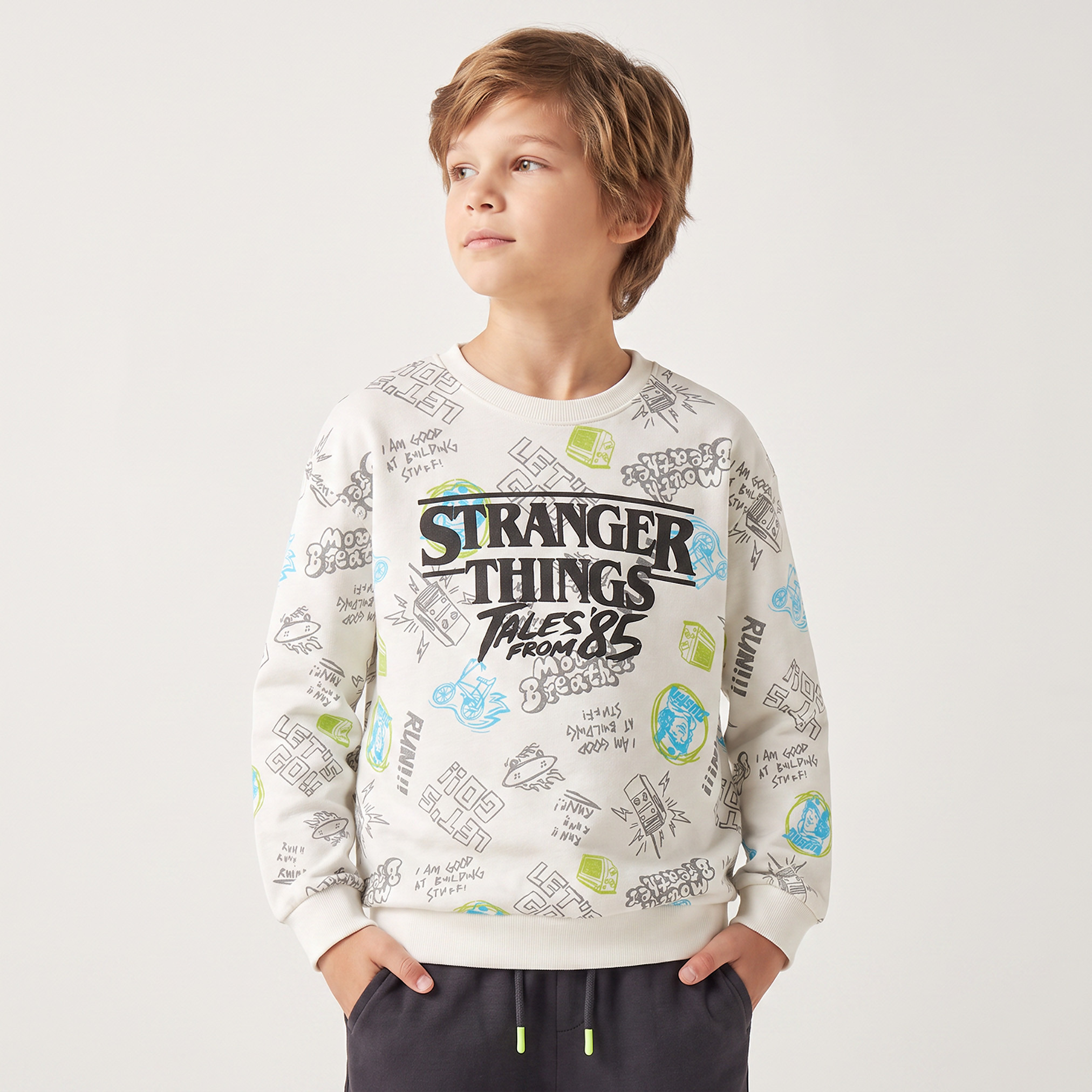 Netflix Crew Neck Sweatshirt with Stranger Things Print-boys-clothing-winterwear-sweatshirts-image-1