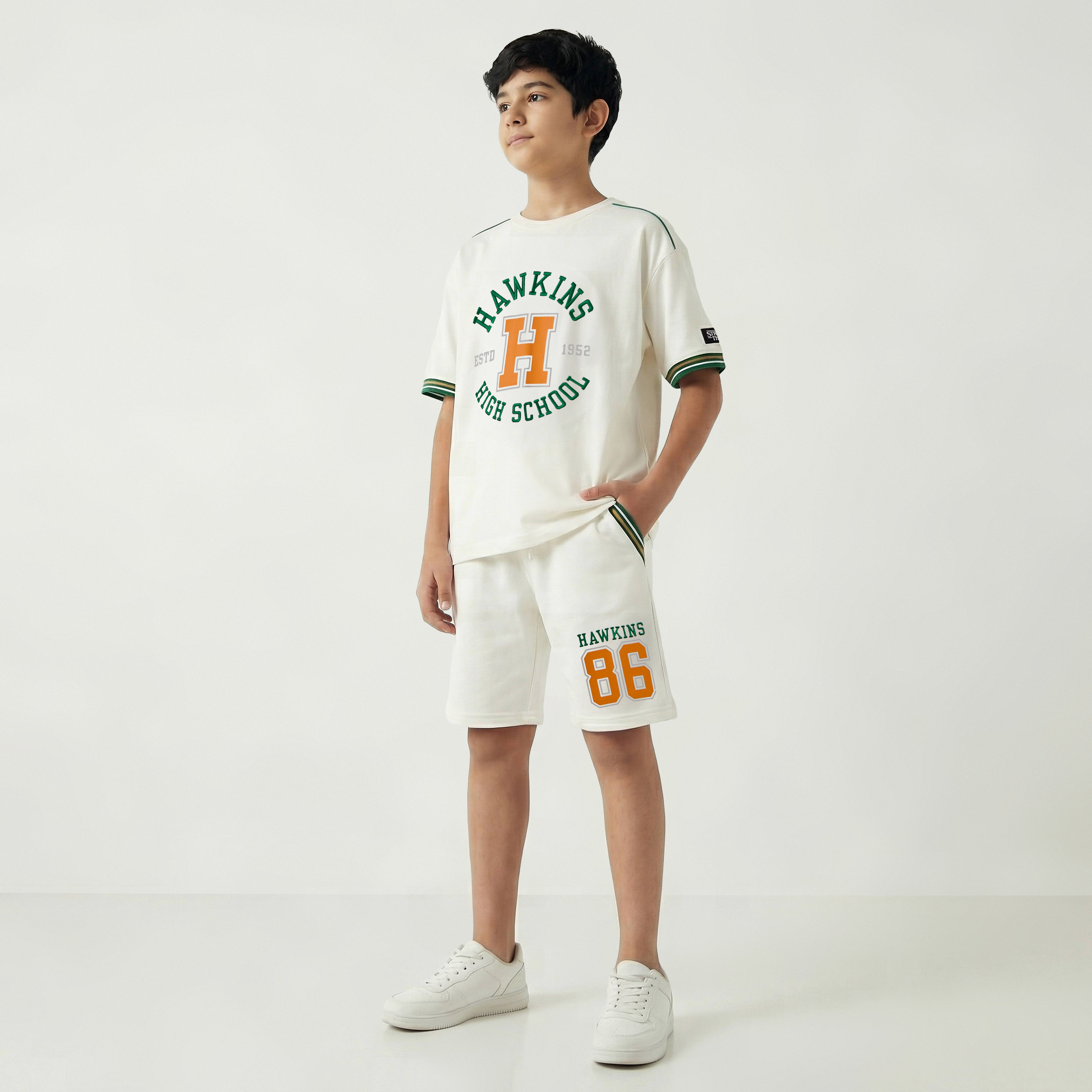 Netflix Crew Neck Short Sleeve T-shirt and Shorts Set with Stranger Things Print-boys-clothing-setsandcoords-image-1