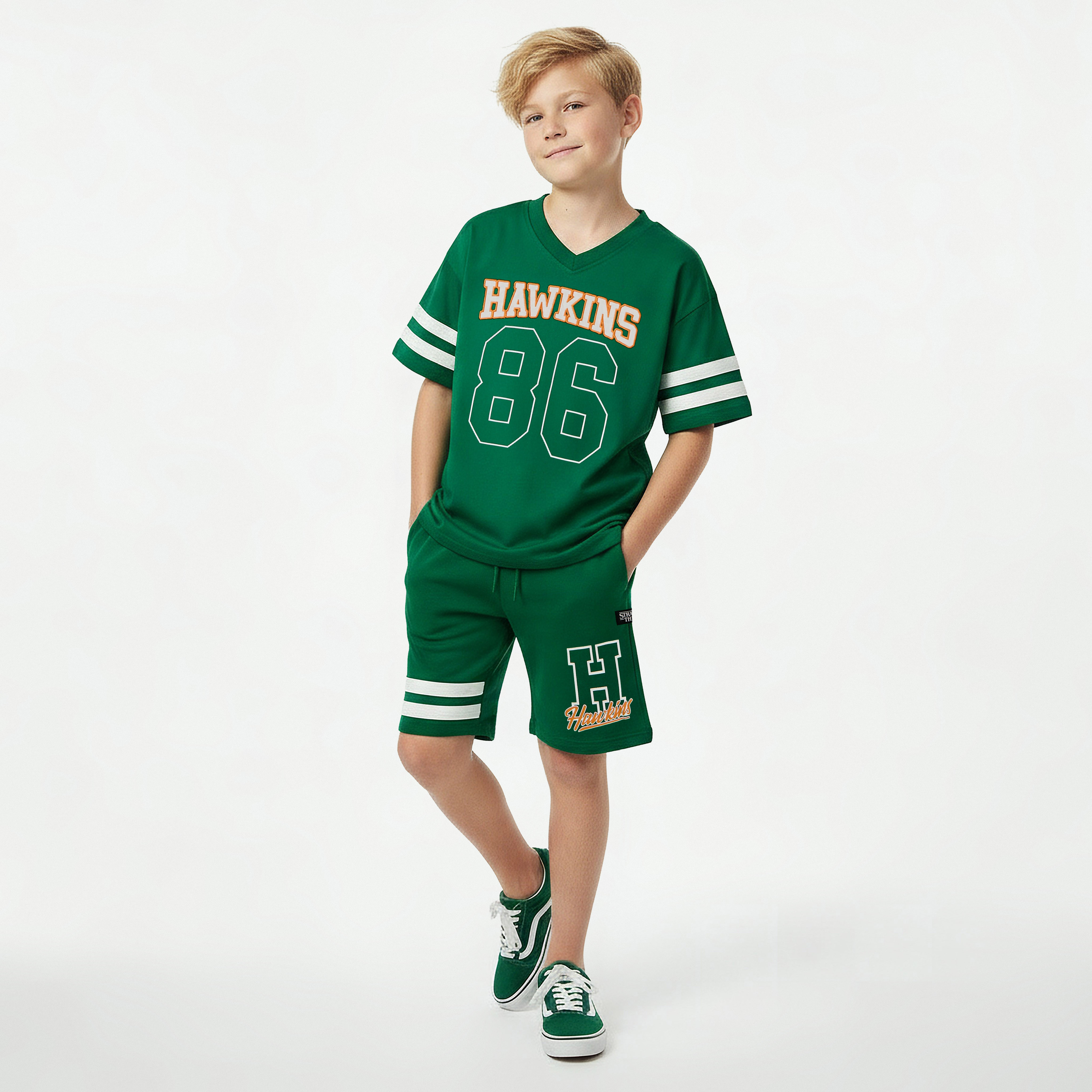 Netflix V-neck Short Sleeve T-shirt and Shorts Set with Varsity Print-boys-clothing-setsandcoords-image-1