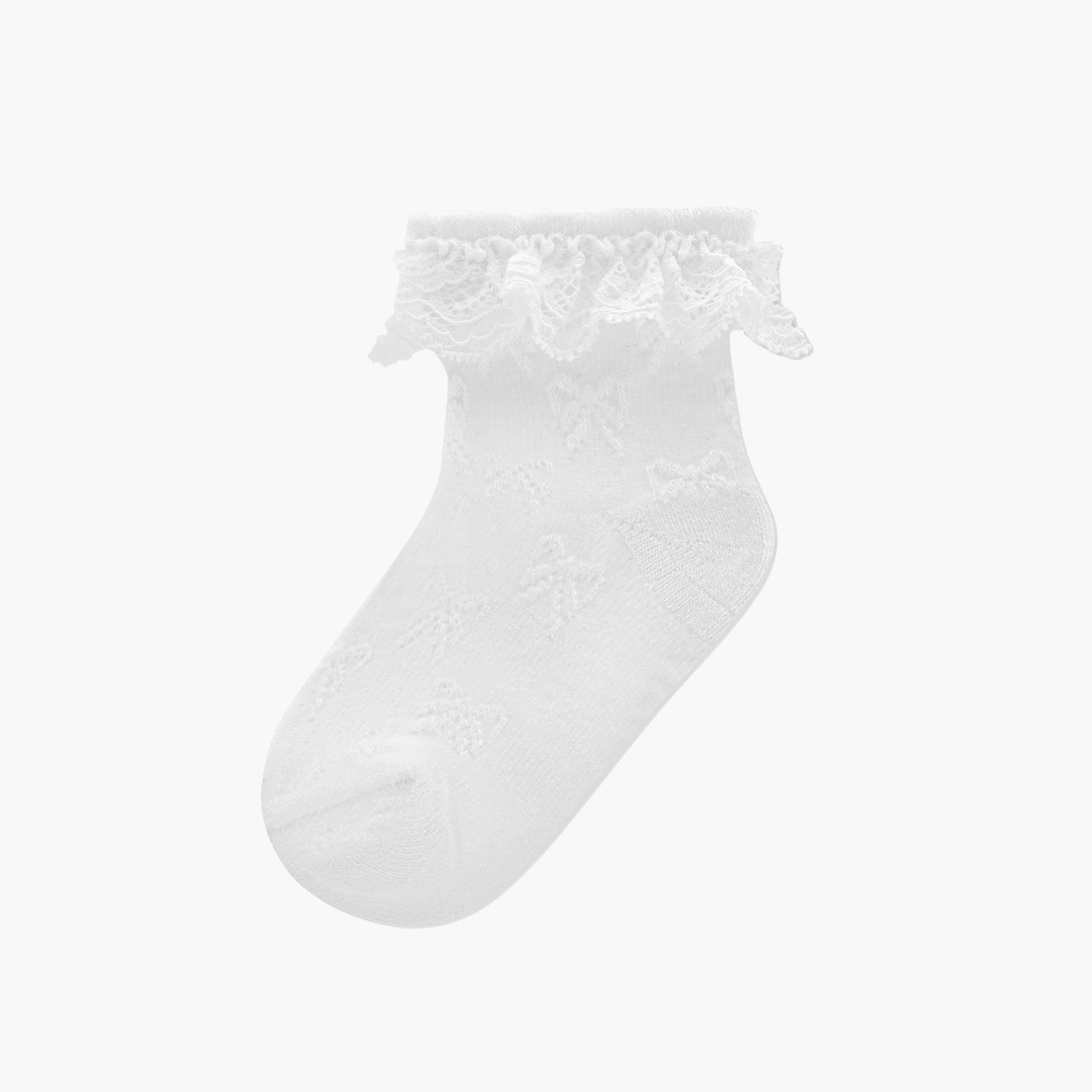 Giggles Textured Bow Jacquard Ankle Length Socks with Lace Detail-baby-girls-accessories-socks-image-2