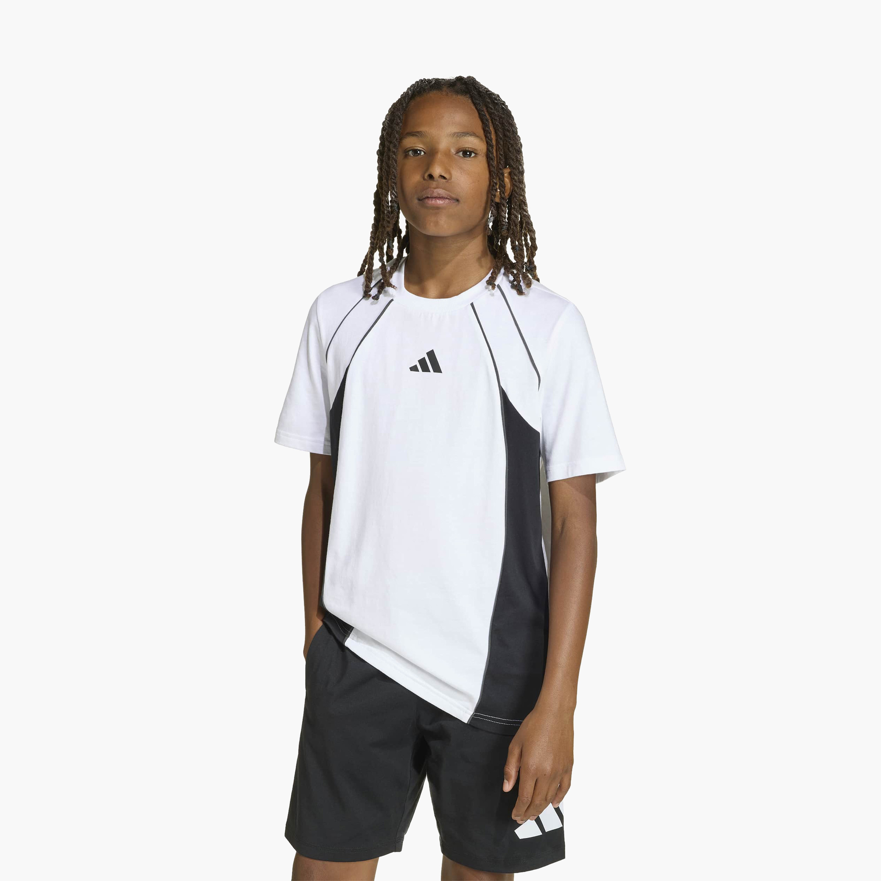 adidas Crew Neck Short Sleeve T-shirt with Contrast Panel-boys-clothing-sportswear-tops-image-8
