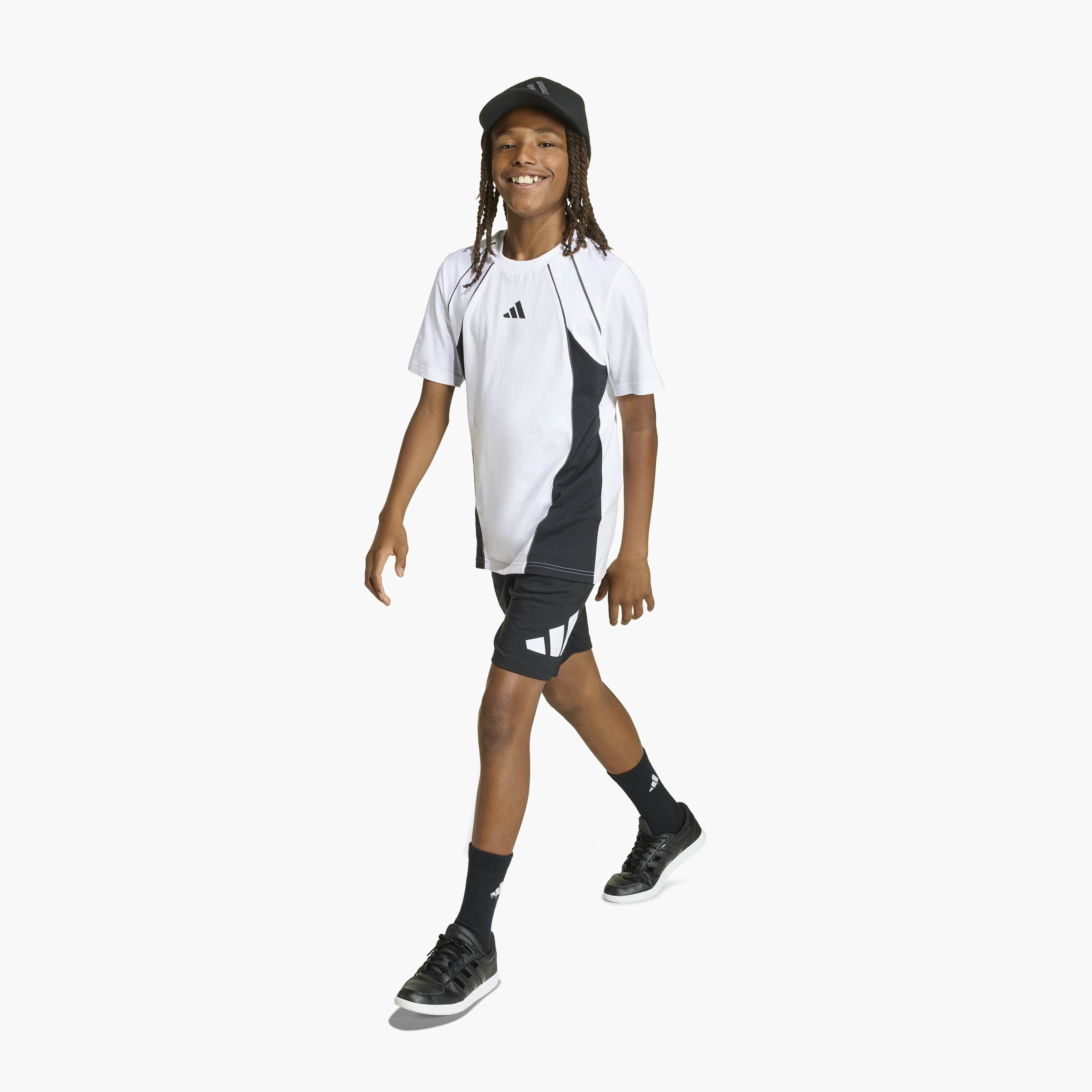 adidas Crew Neck Short Sleeve T-shirt with Contrast Panel-boys-clothing-sportswear-tops-image-1