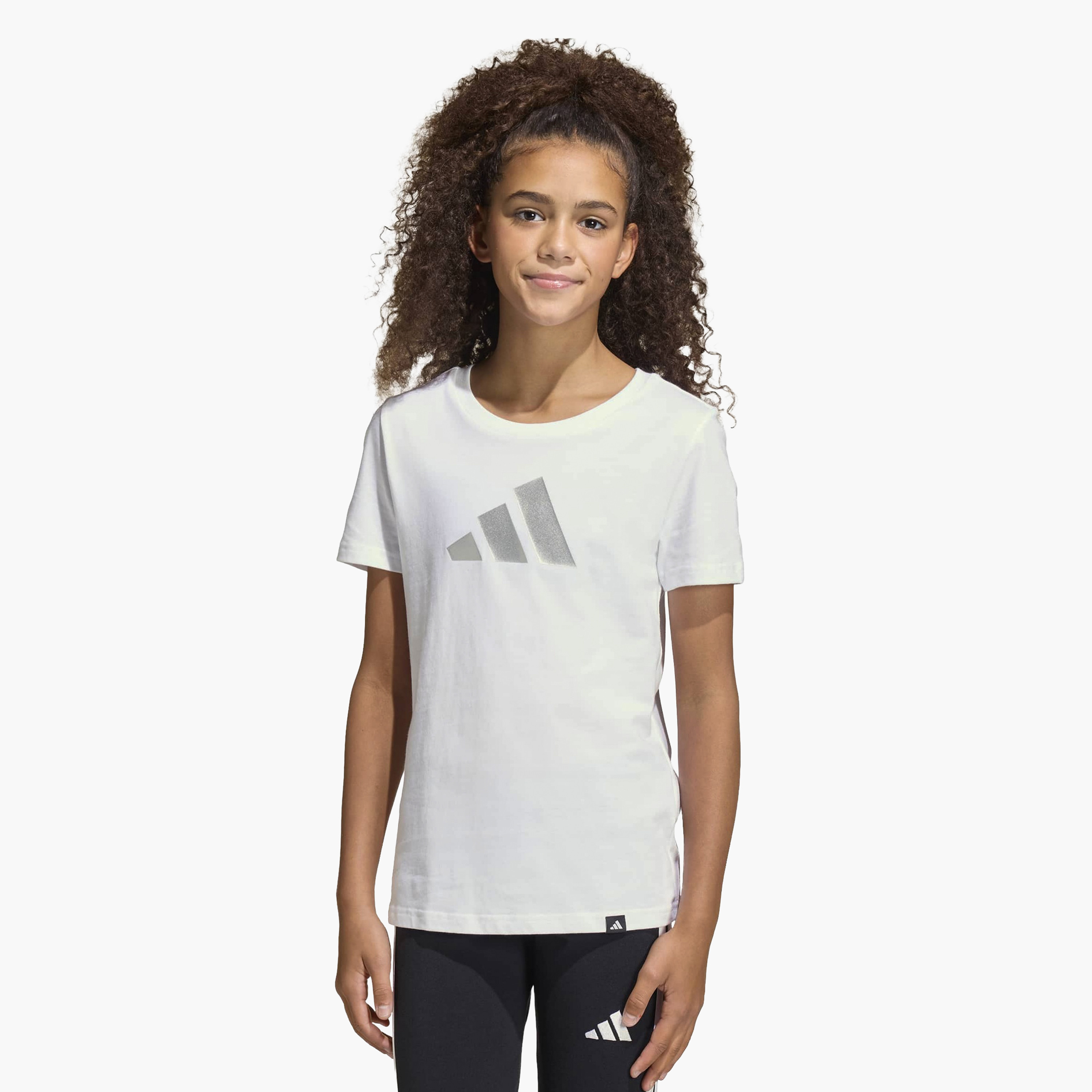 adidas Round Neck Short Sleeves T-shirt with Logo Print-girls-clothing-tshirts-image-2