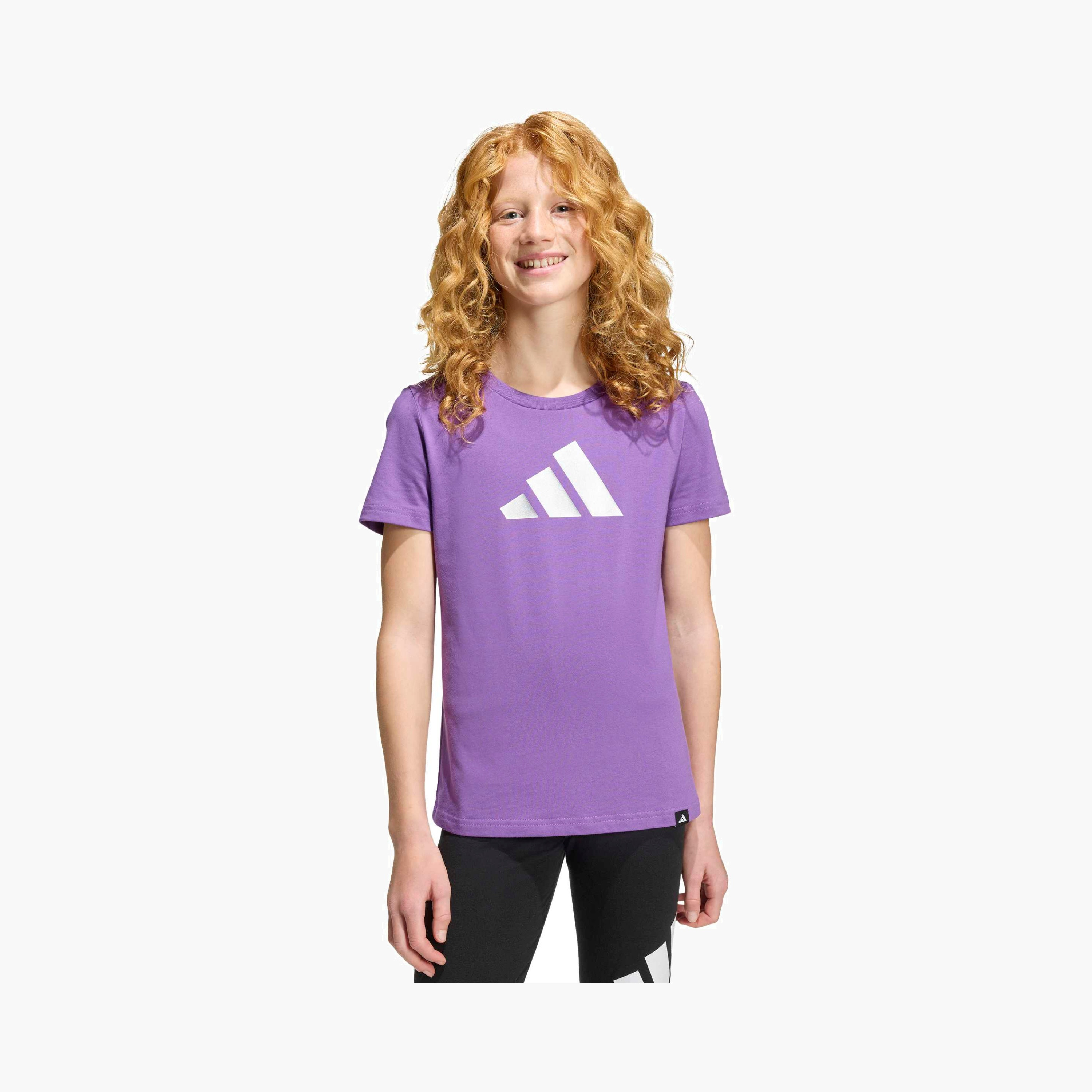 adidas Round Neck Short Sleeves T-shirt with Logo Print-sports-girls-clothing-tops-image-2