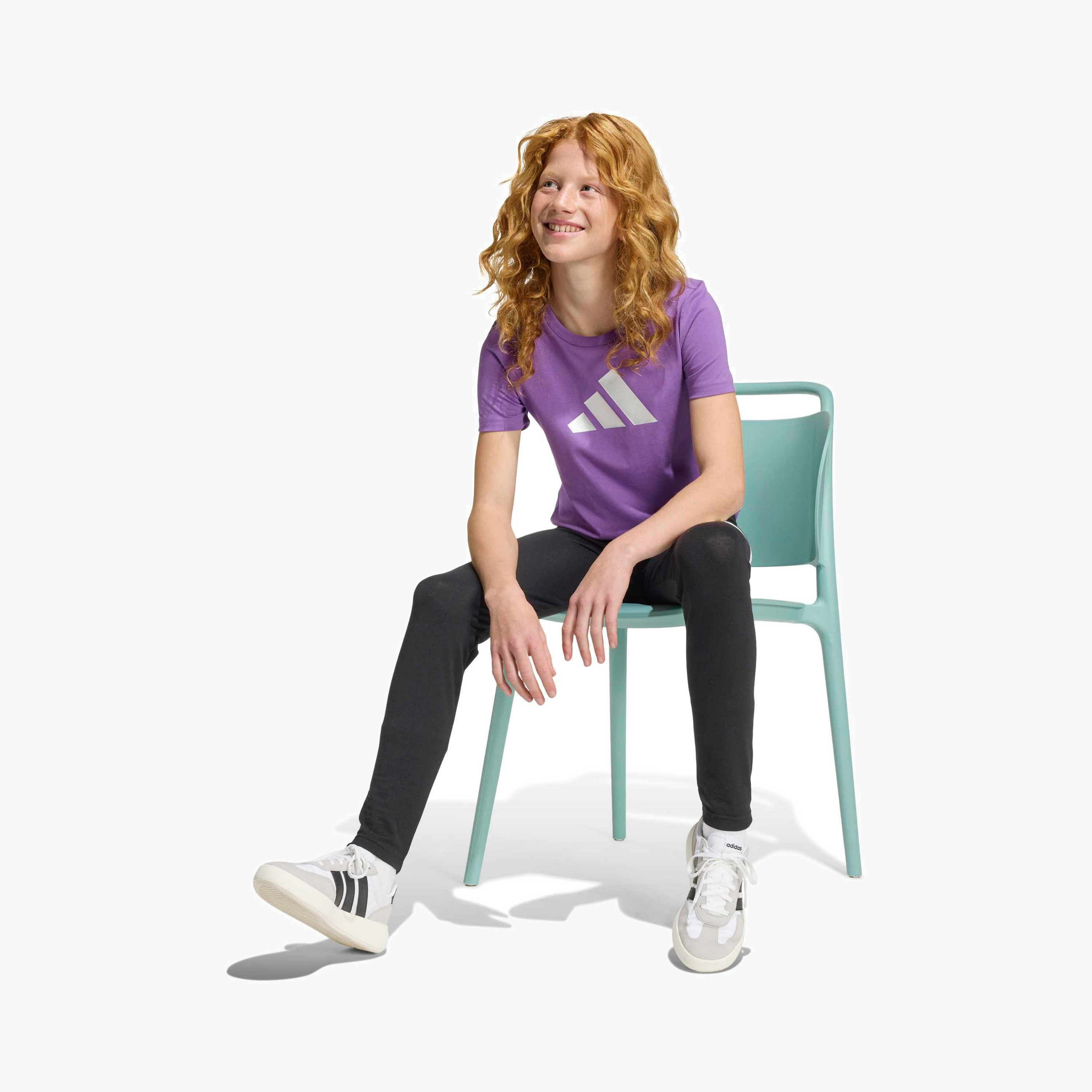 adidas Round Neck Short Sleeves T-shirt with Logo Print-sports-girls-clothing-tops-image-5