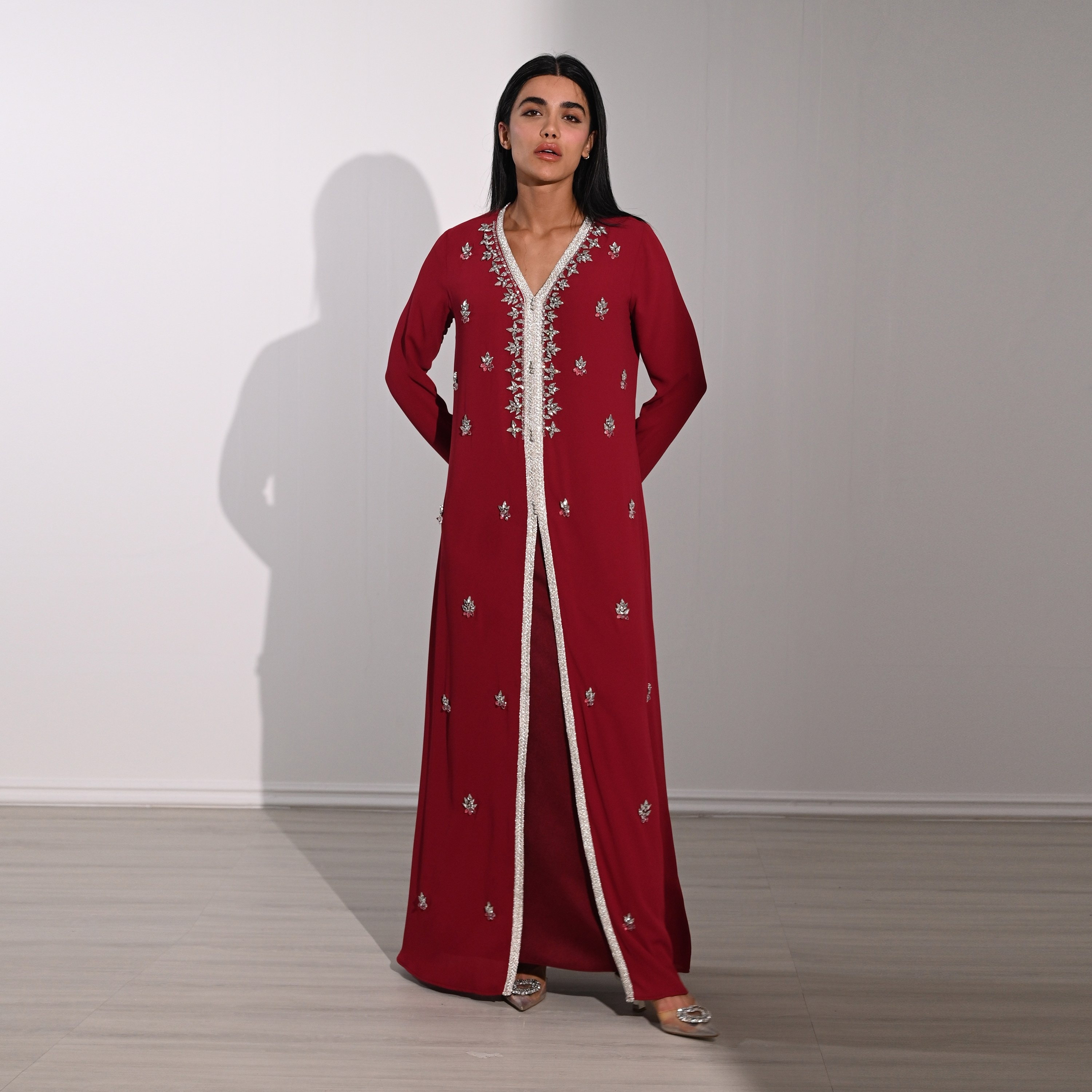فستان سهرة نسائي طويل ماكسي من الشيفون بتطريز كريستالي ودانتيل من أكاديا-women-clothing-dresses-image-11