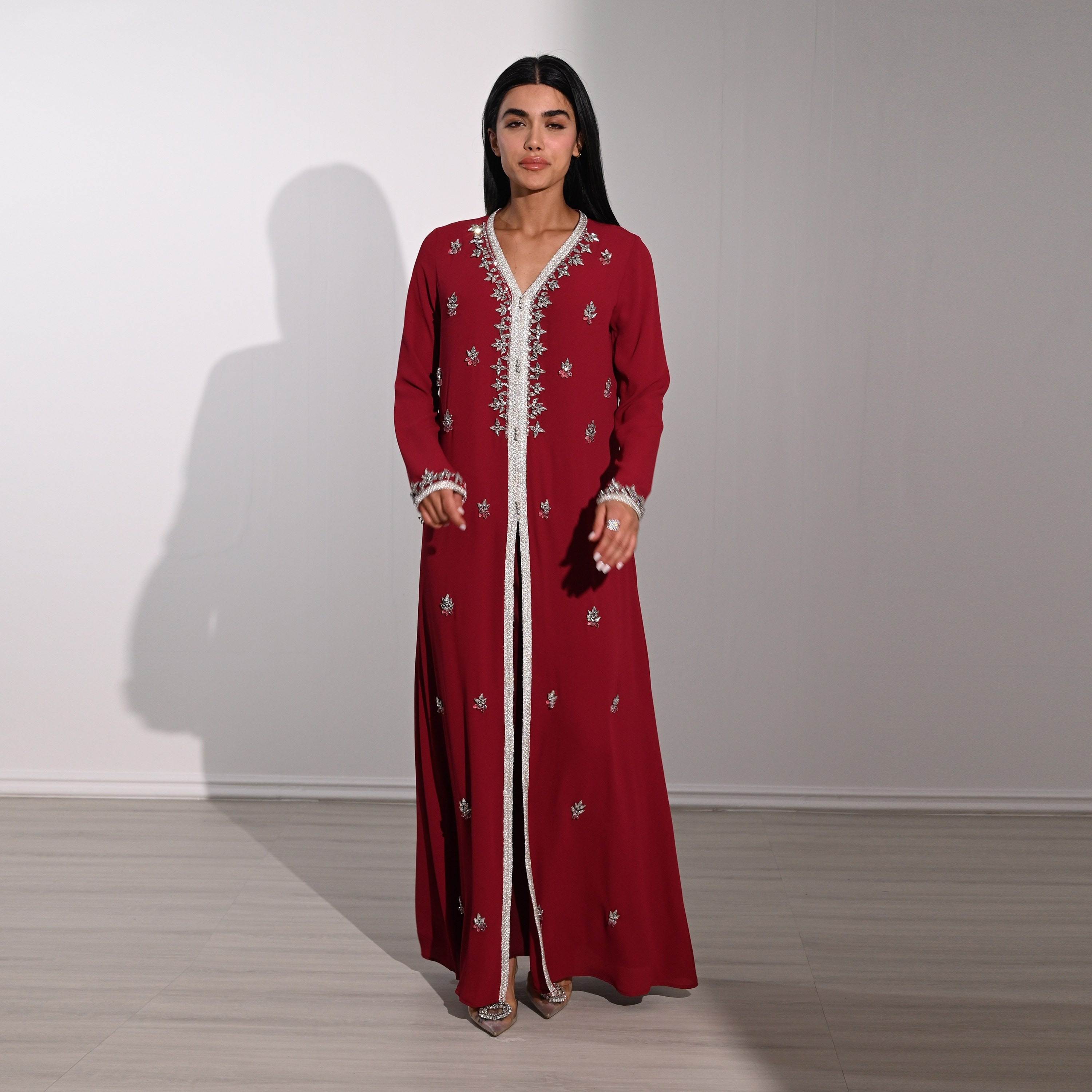 فستان سهرة نسائي طويل ماكسي من الشيفون بتطريز كريستالي ودانتيل من أكاديا-women-clothing-dresses-image-12