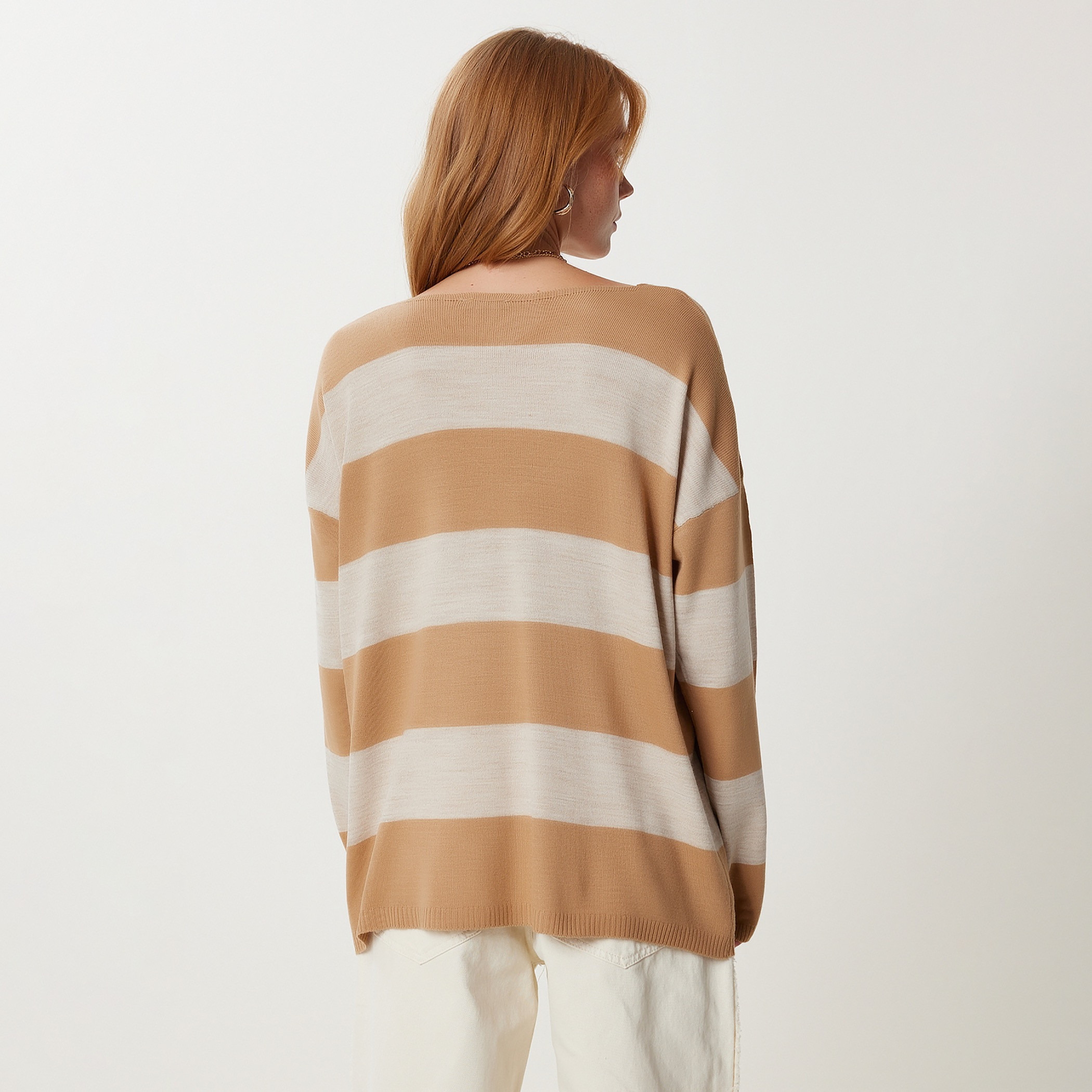 سعادة إسطنبول سترة بنية مخططة بأكمام متدللة-women-clothing-cardigansandjumpers-jumpers-image-4