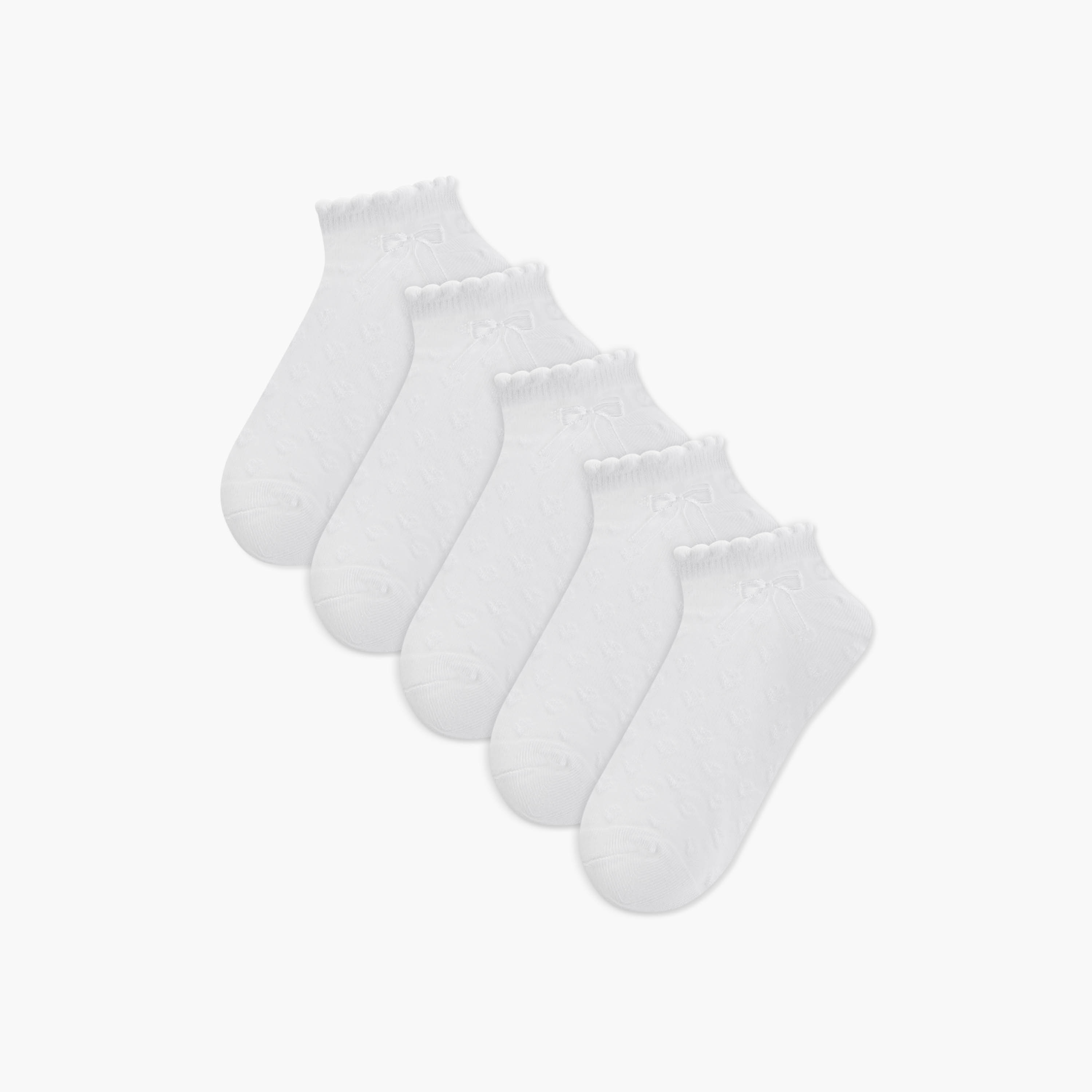 جوارب سادة طول الكاحل بفيونكة - طقم من 5 أزواج-girls-accessories-socks-image-1