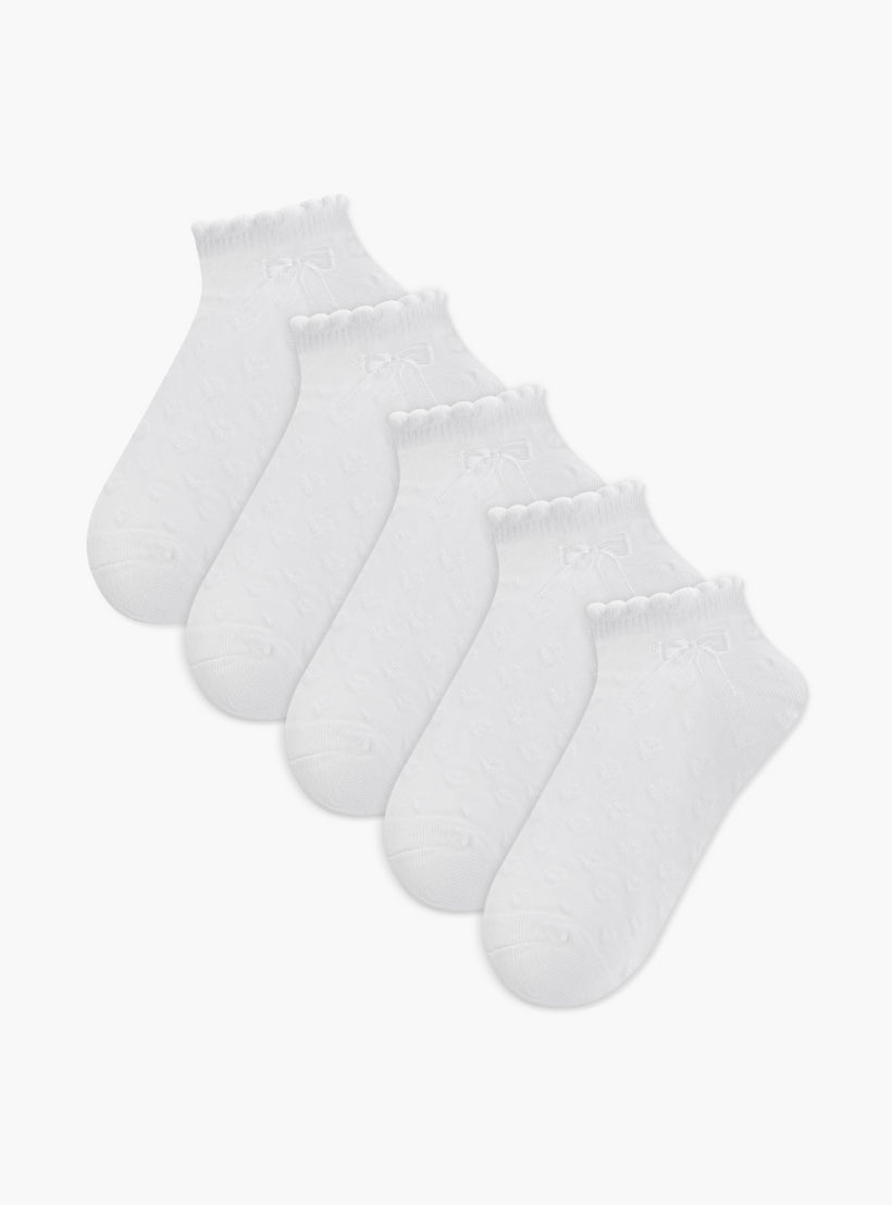 جوارب سادة طول الكاحل بفيونكة - طقم من 5 أزواج-girls-accessories-socks-image-1