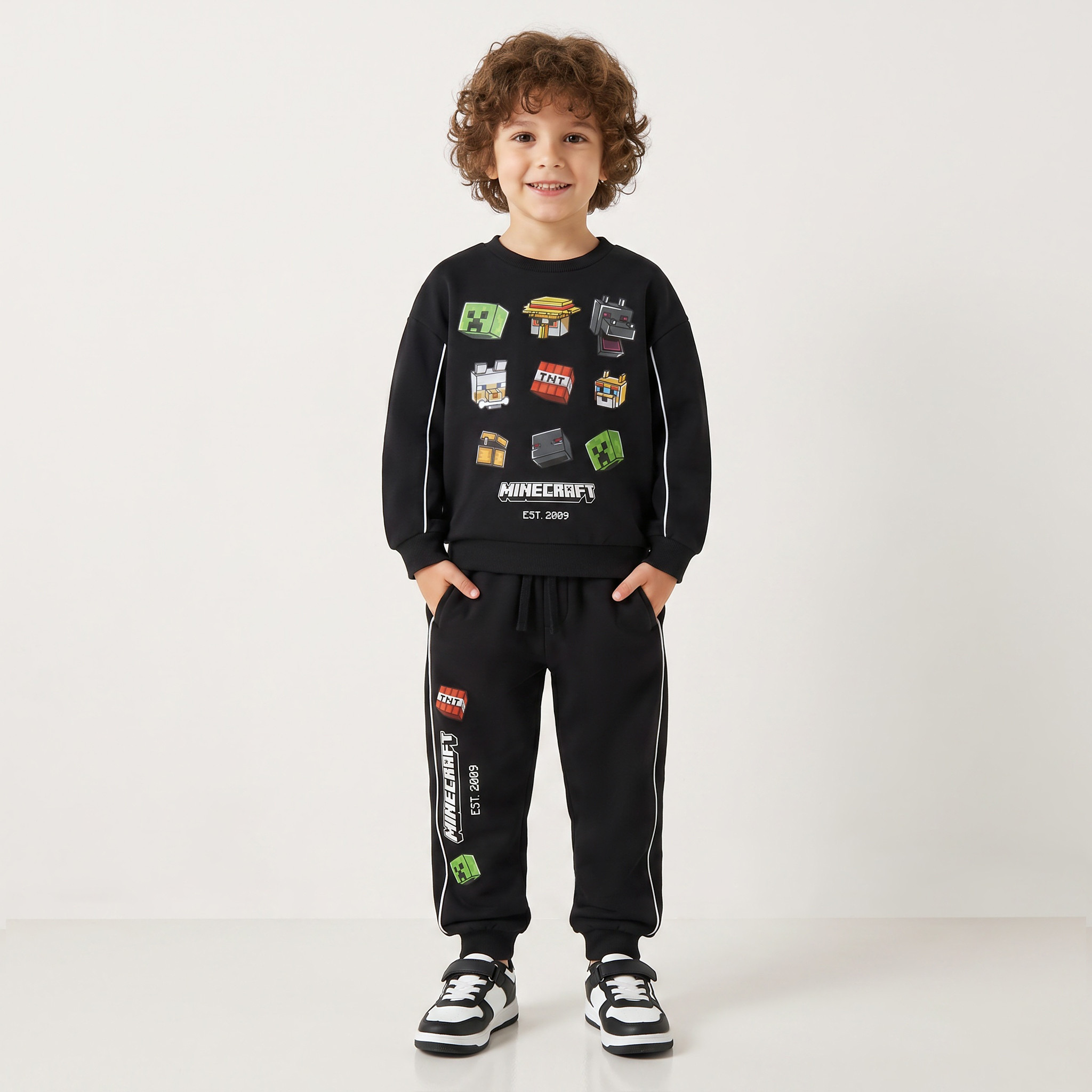 Minecraft Crew Neck Long Sleeves Sweatshirt and Joggers Set with Logo Print-boys-clothing-setsandcoords-image-1