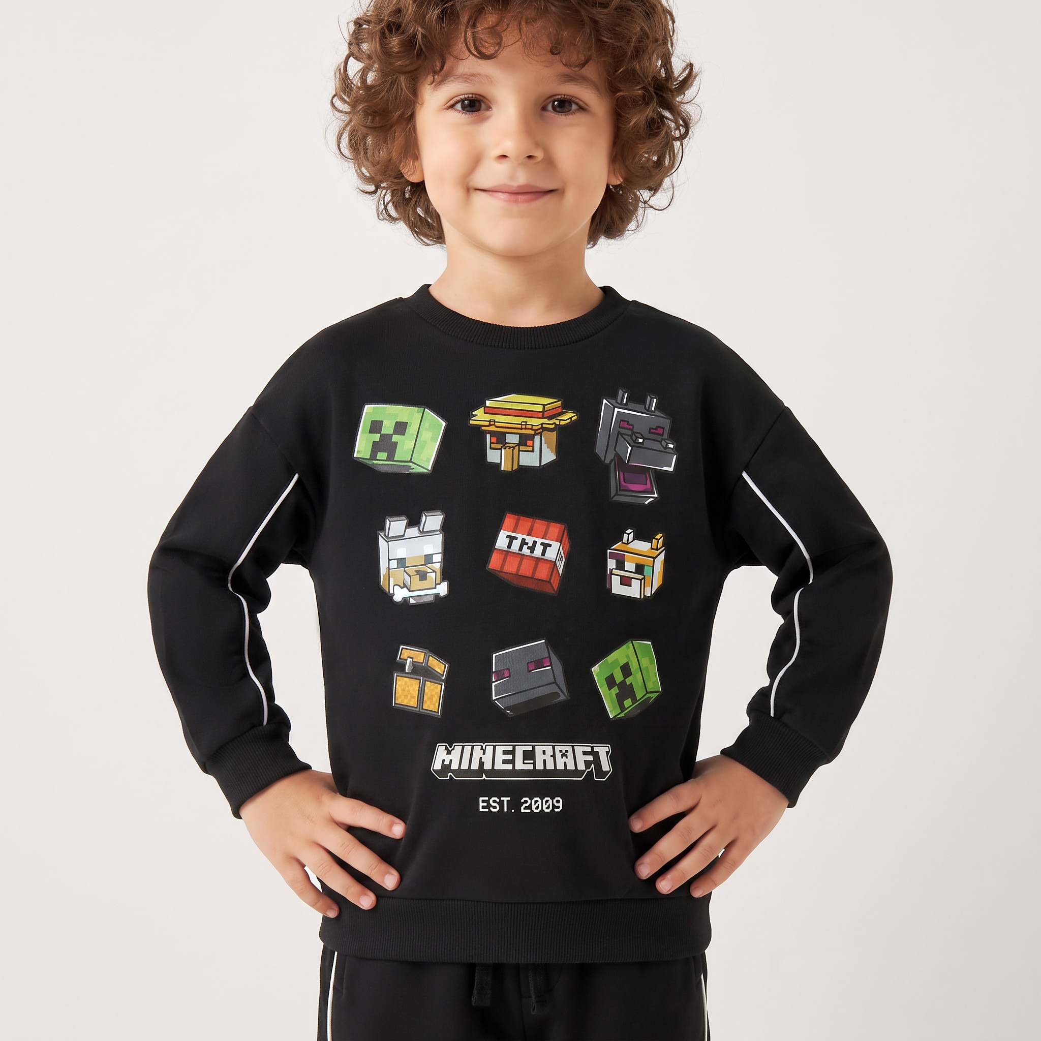 Minecraft Crew Neck Long Sleeves Sweatshirt and Joggers Set with Logo Print-boys-clothing-setsandcoords-image-2