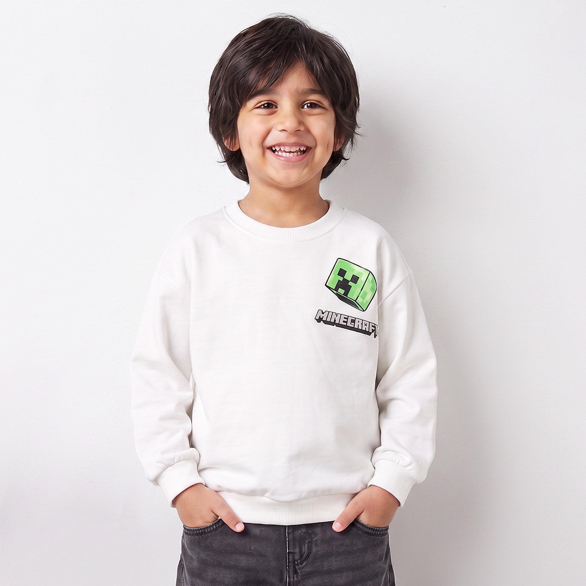 Minecraft Printed Cotton Sweatshirt with Long Sleeves-baby-boys-clothing-winterwear-sweatshirts-image-1