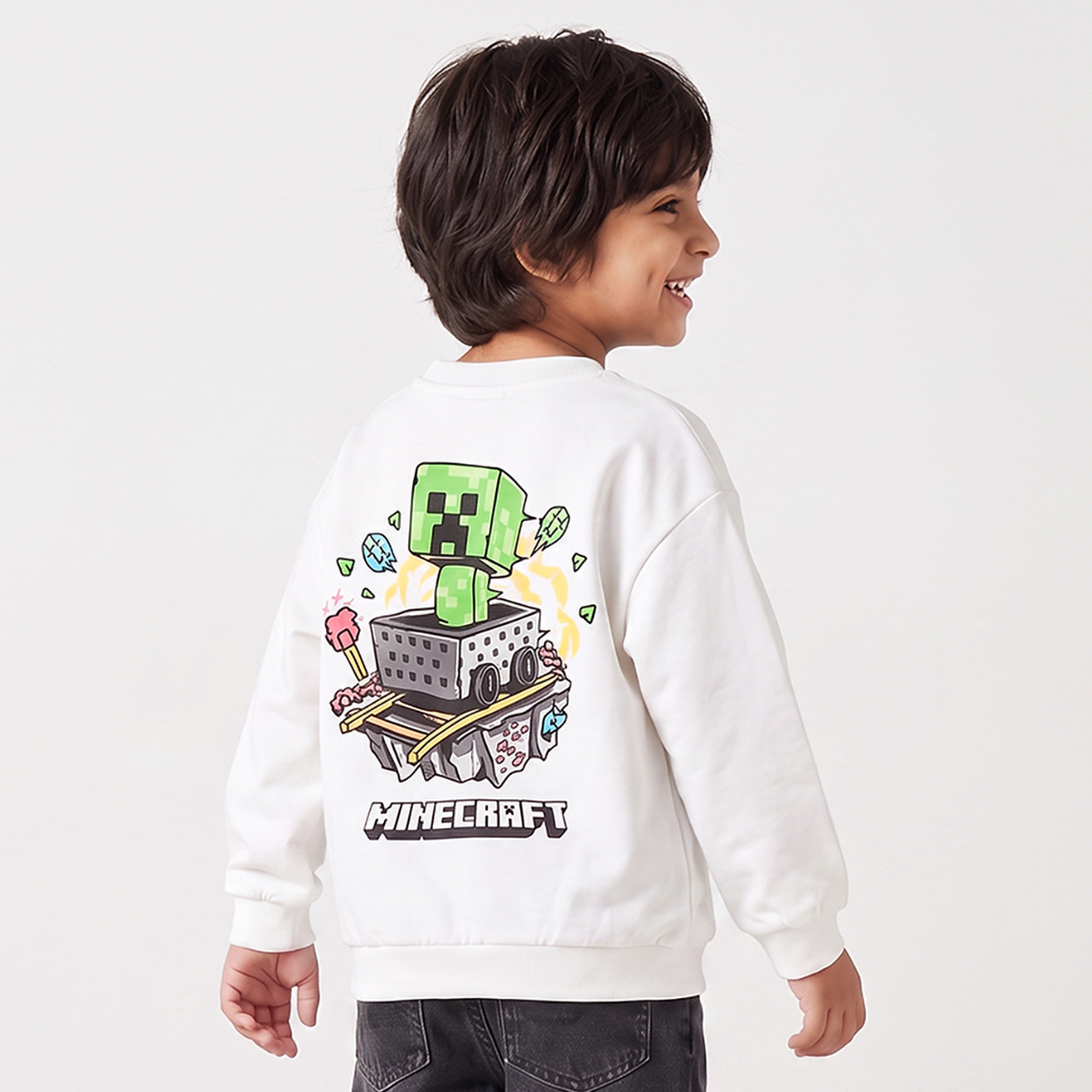 Minecraft Printed Cotton Sweatshirt with Long Sleeves-baby-boys-clothing-winterwear-sweatshirts-image-2