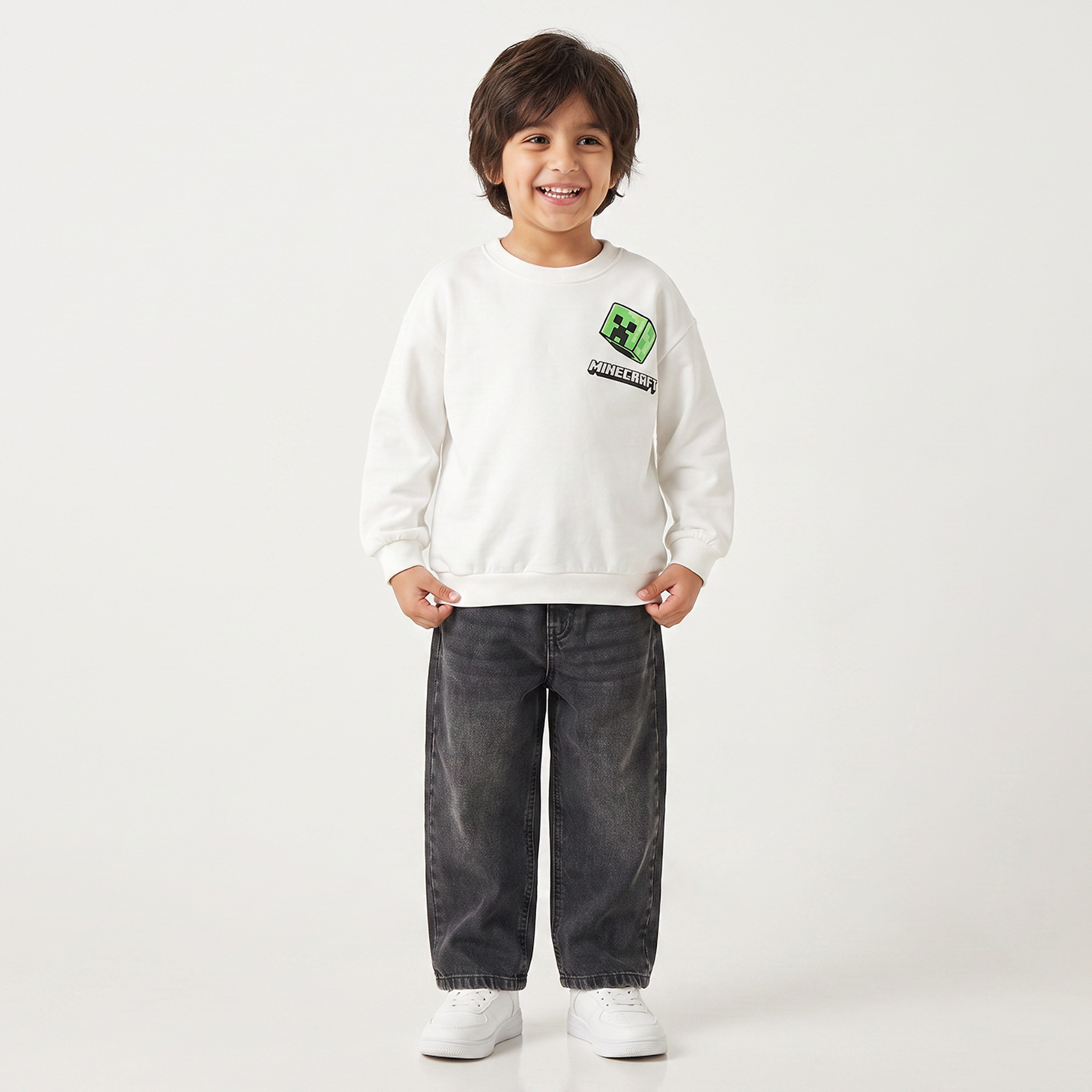 Minecraft Printed Cotton Sweatshirt with Long Sleeves-baby-boys-clothing-winterwear-sweatshirts-image-3
