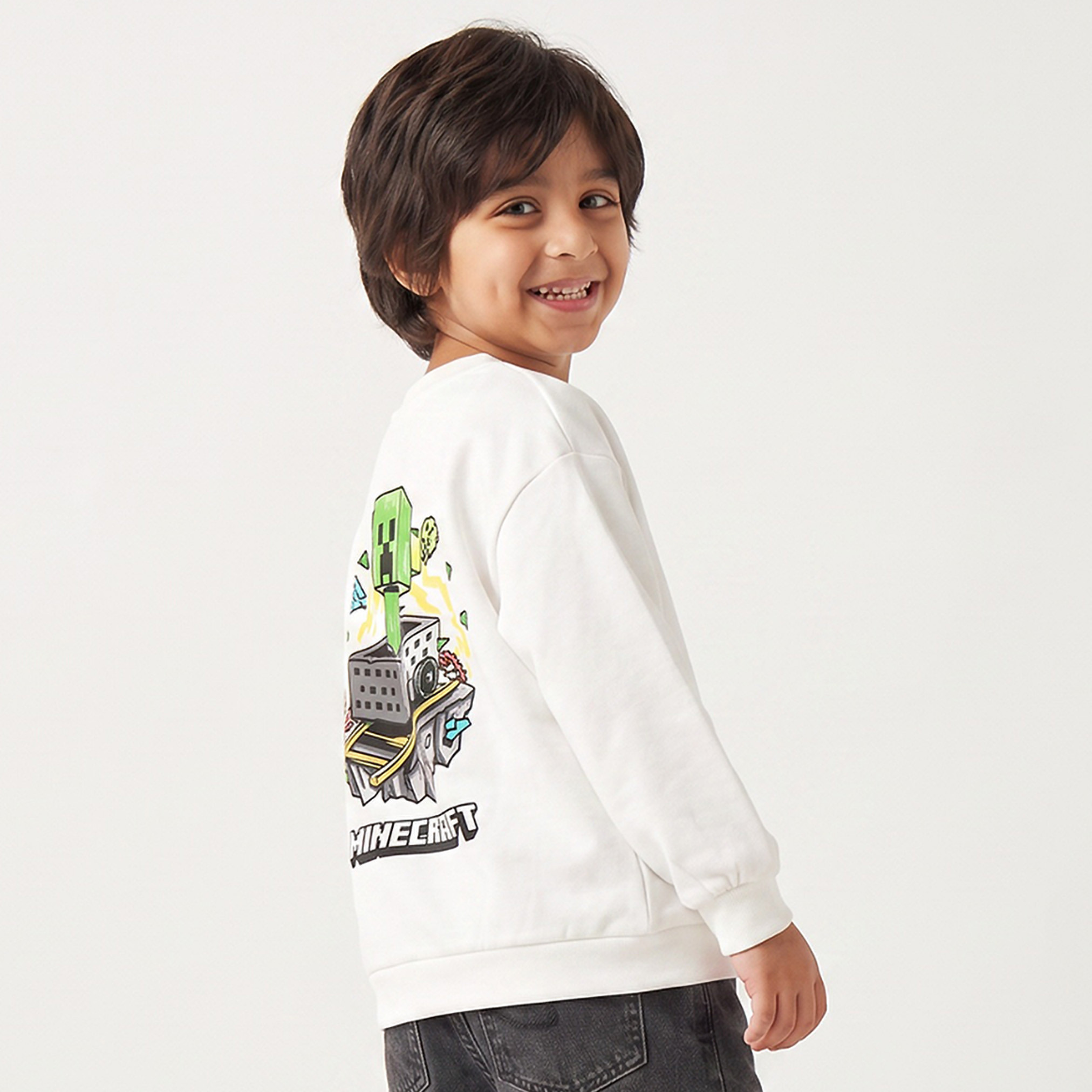 Minecraft Printed Cotton Sweatshirt with Long Sleeves-baby-boys-clothing-winterwear-sweatshirts-image-5