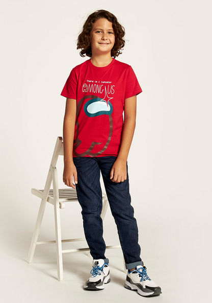Among Us Printed Crew Neck T-shirt with Short Sleeves-T Shirts-image-0