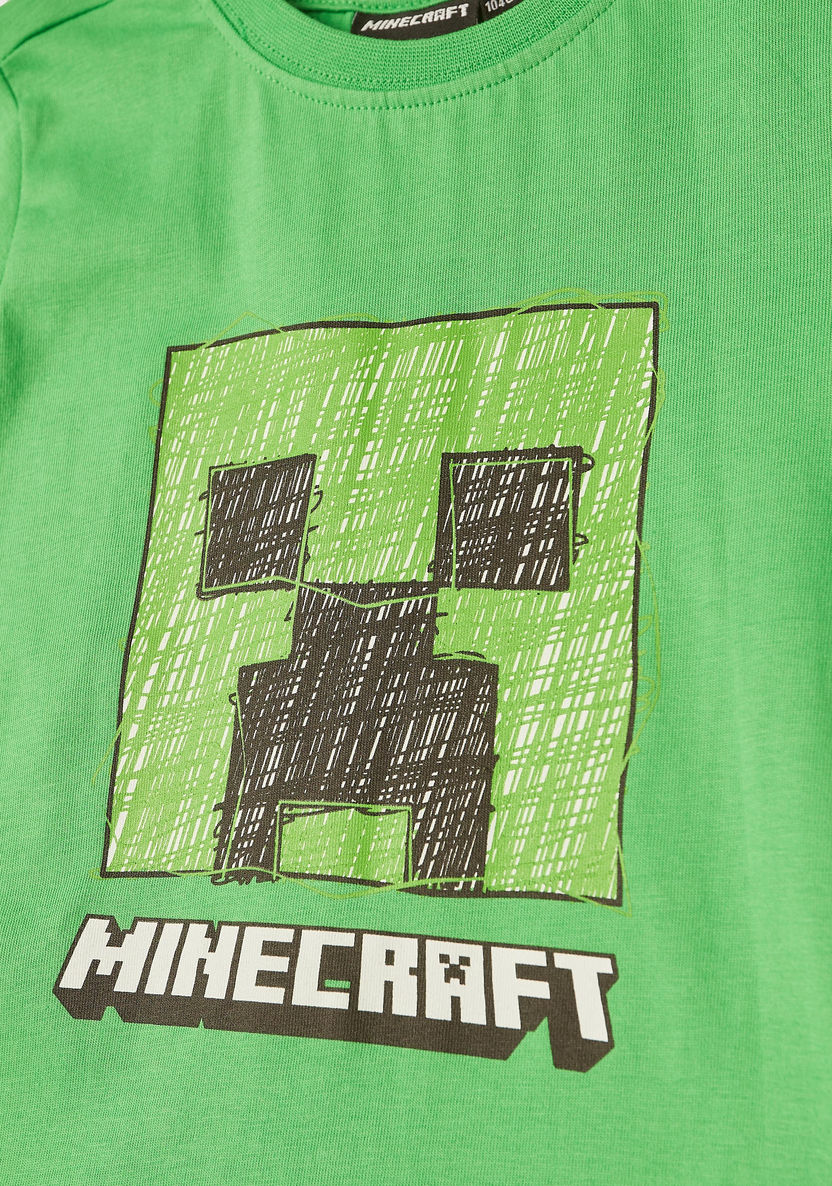 Juniors Minecraft Print T-shirt with Crew Neck and Short Sleeves-T Shirts-image-2