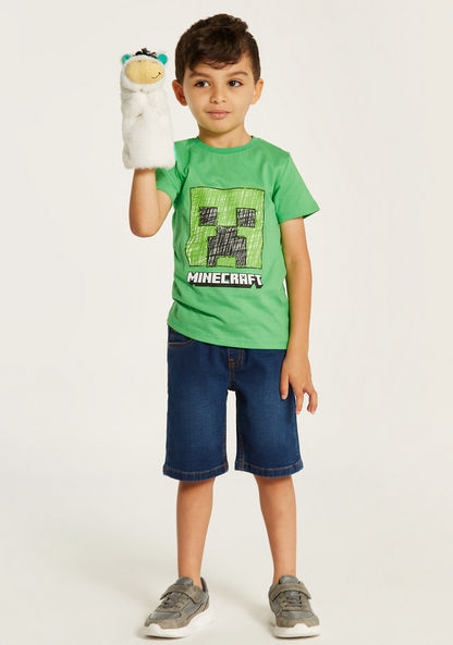 Juniors Minecraft Print T-shirt with Crew Neck and Short Sleeves-T Shirts-image-0