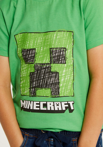 Juniors Minecraft Print T-shirt with Crew Neck and Short Sleeves-T Shirts-image-2