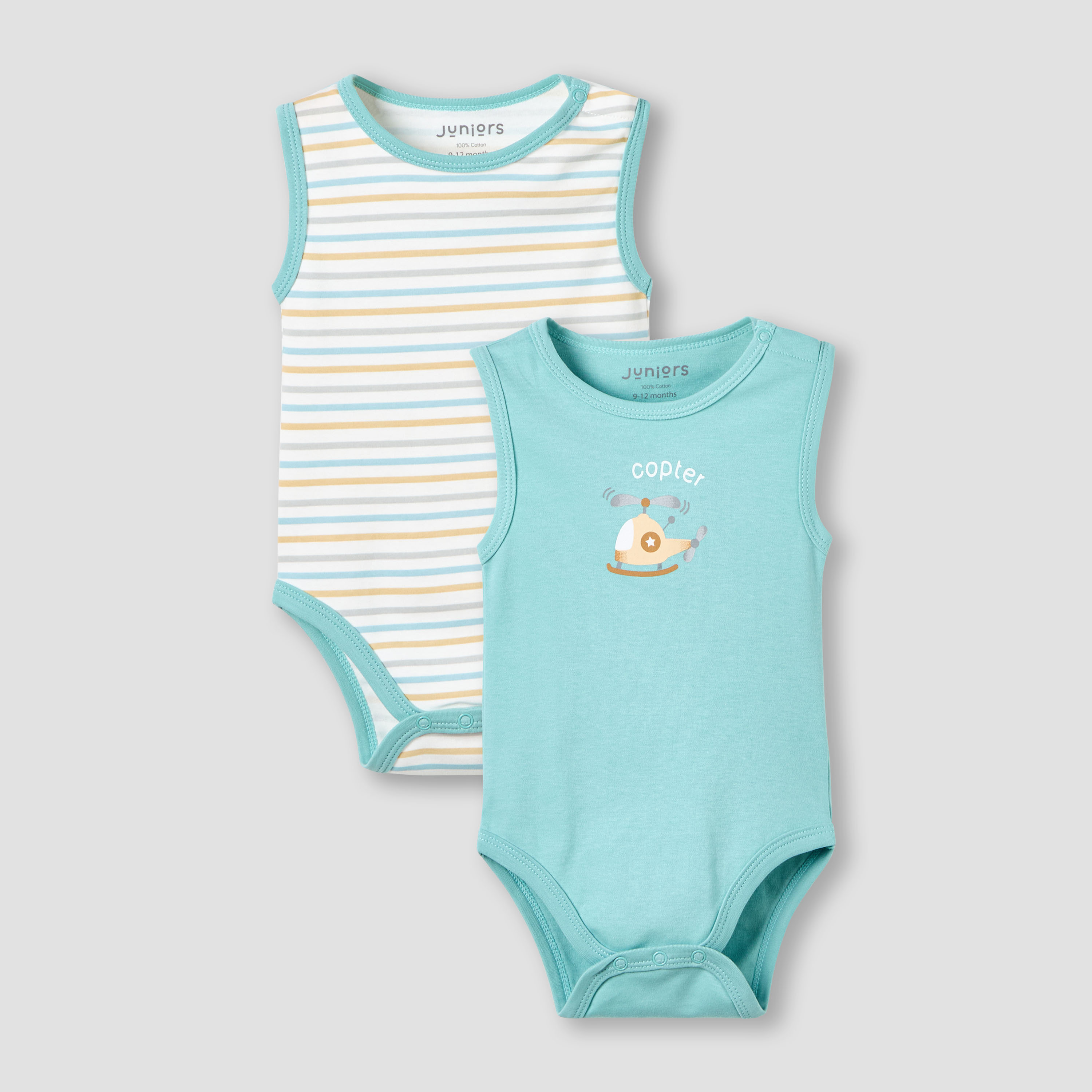 Pack of 2 Juniors Round Neck Sleeveless Bodysuit with Snap Button Closure-baby-boys-clothing-bodysuits-image-1