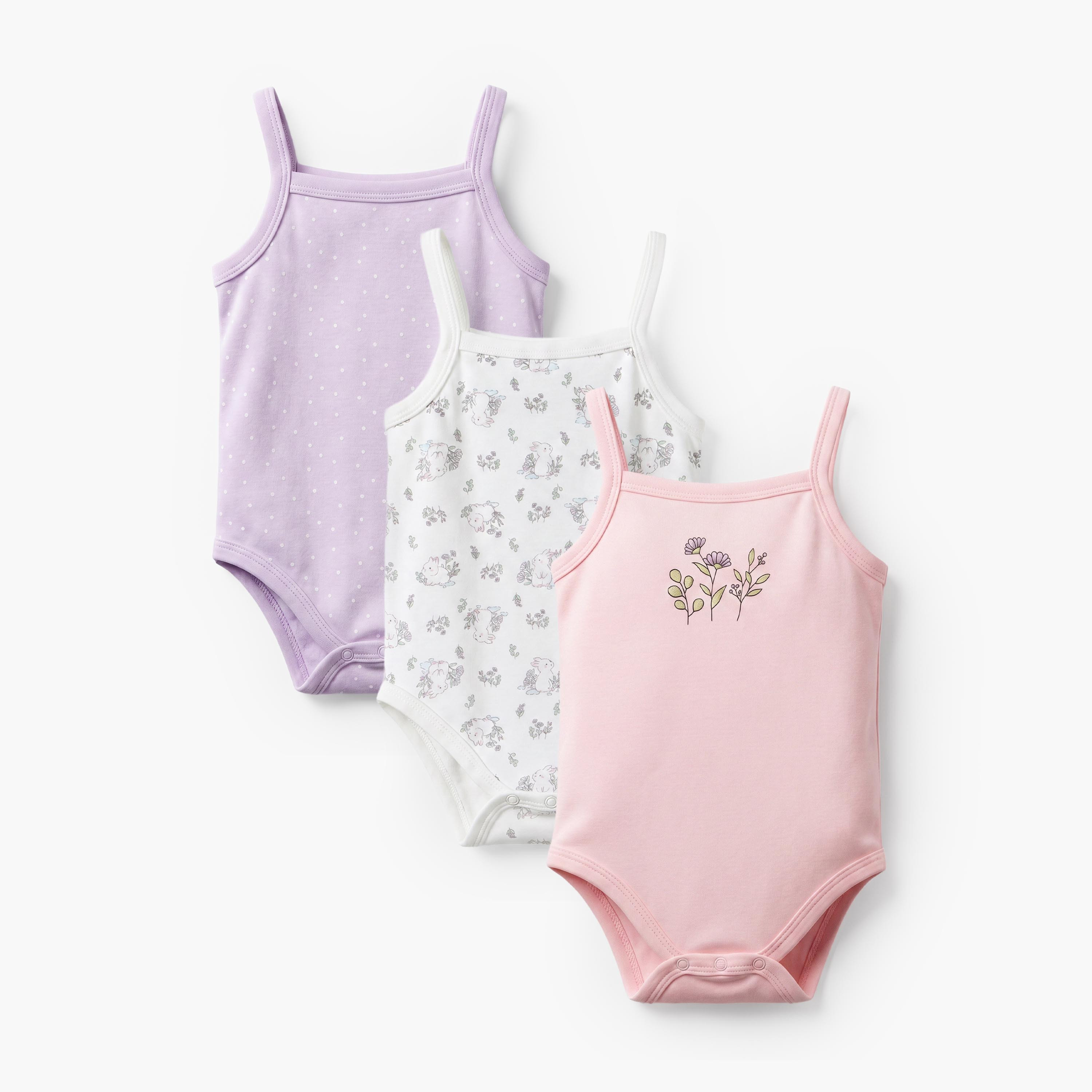 Pack of 3 Juniors Cotton Square Neck Sleeveless Bodysuit with Botanical Print-baby-girls-clothing-bodysuits-image-1