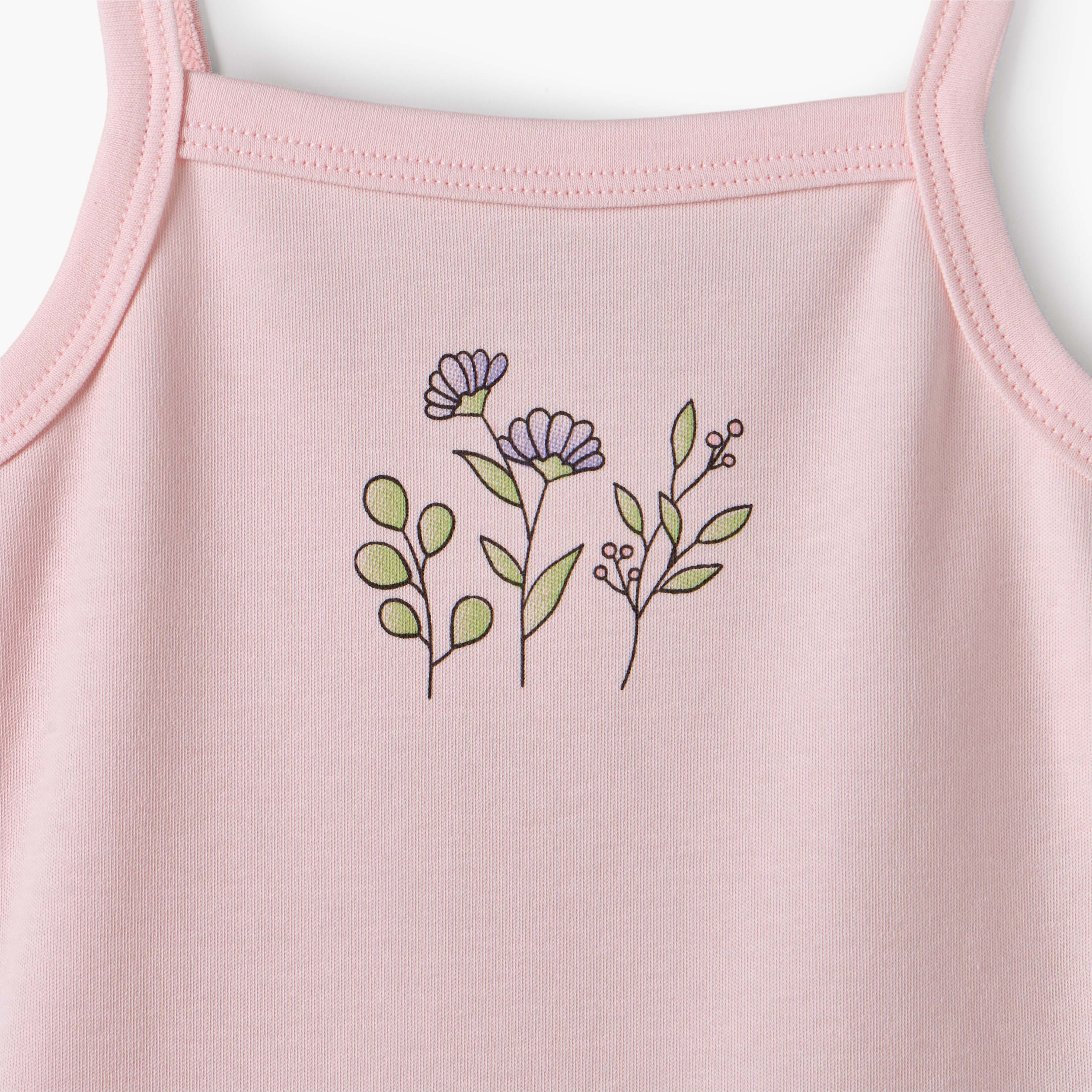 Pack of 3 Juniors Cotton Square Neck Sleeveless Bodysuit with Botanical Print-baby-girls-clothing-bodysuits-image-8