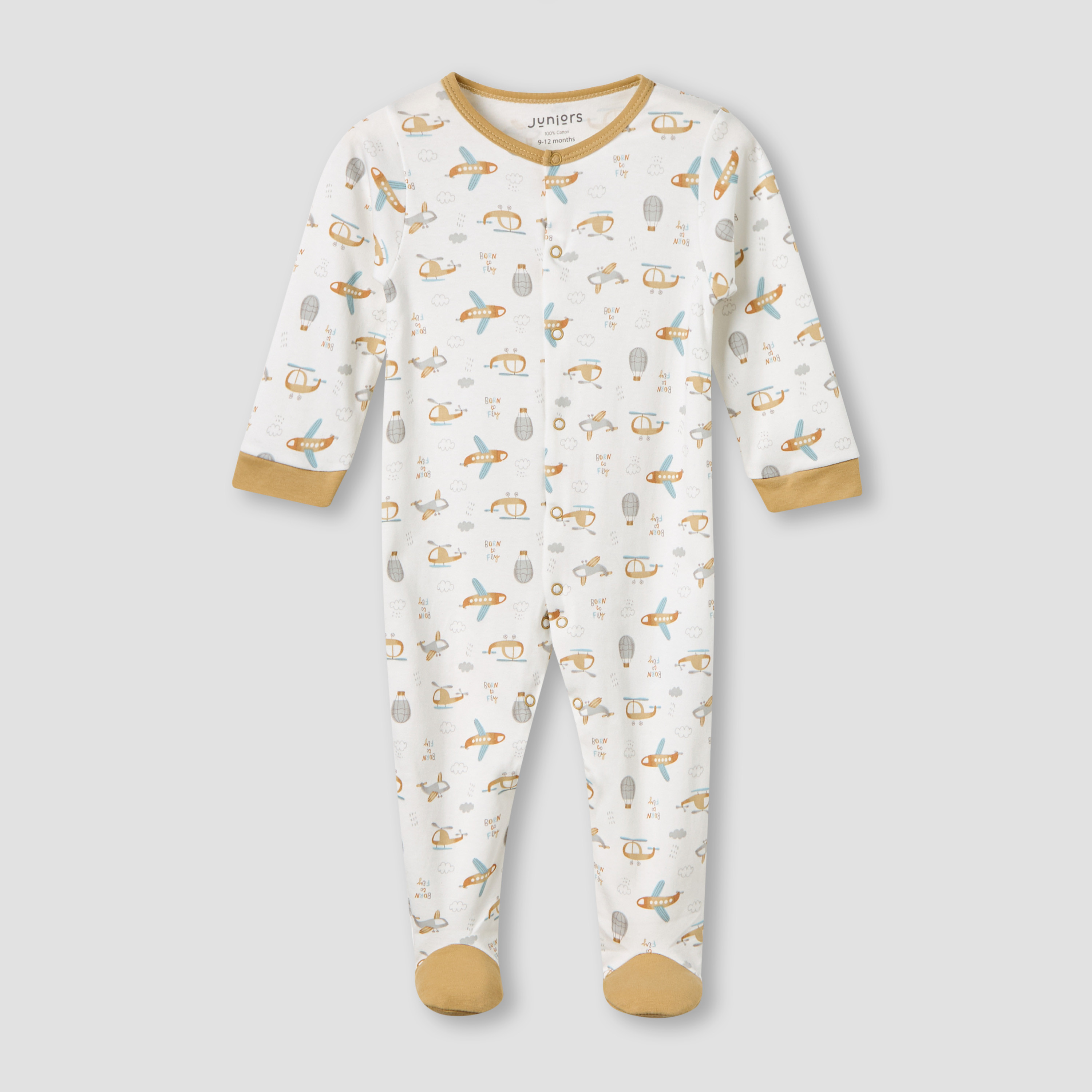 Juniors Cotton Round Neck Long Sleeves Sleepsuit with Snap Button Closure - Pack of 2-baby-boys-clothing-nightwear-sleepsuits-image-3