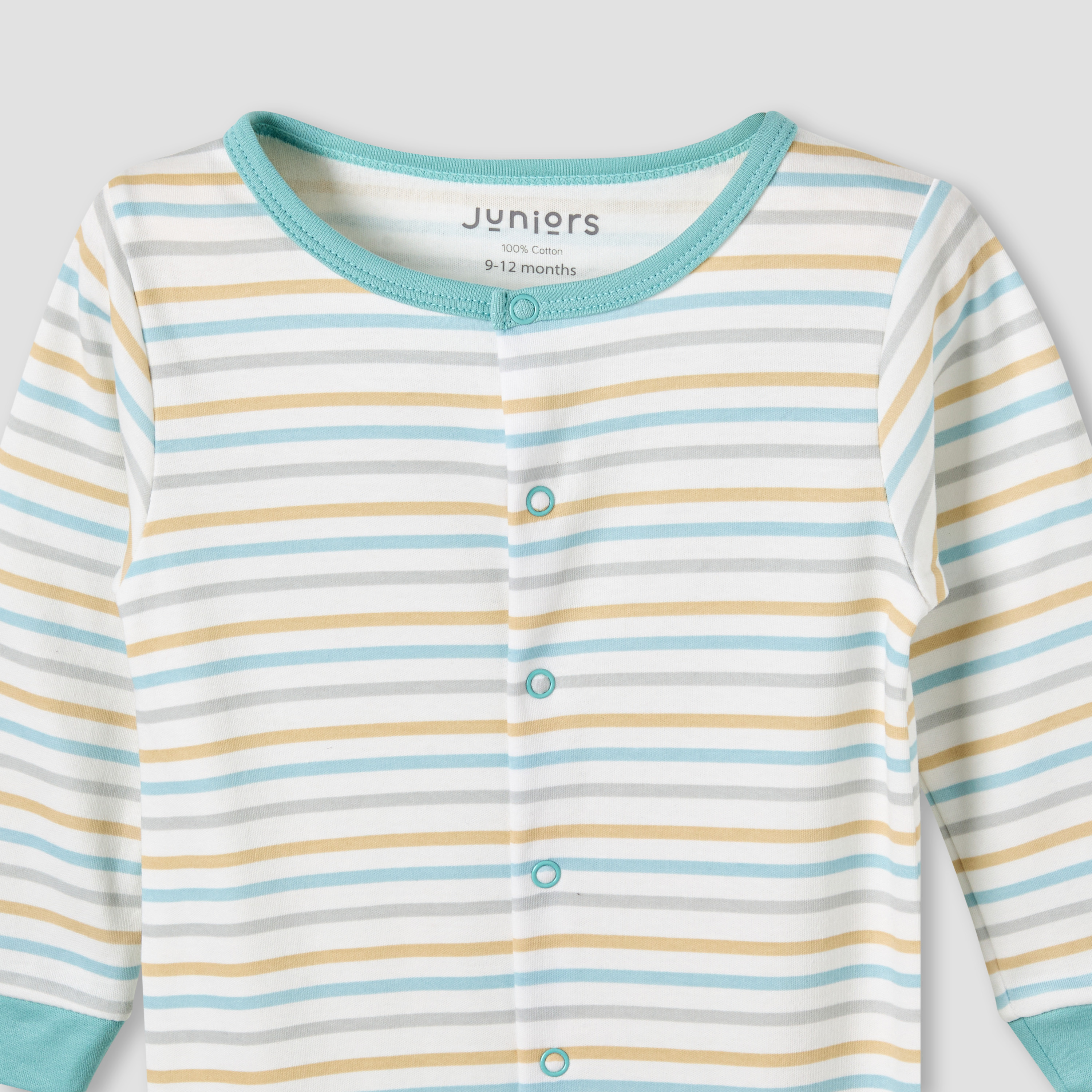 Juniors Cotton Round Neck Long Sleeves Sleepsuit with Snap Button Closure - Pack of 2-baby-boys-clothing-nightwear-sleepsuits-image-5